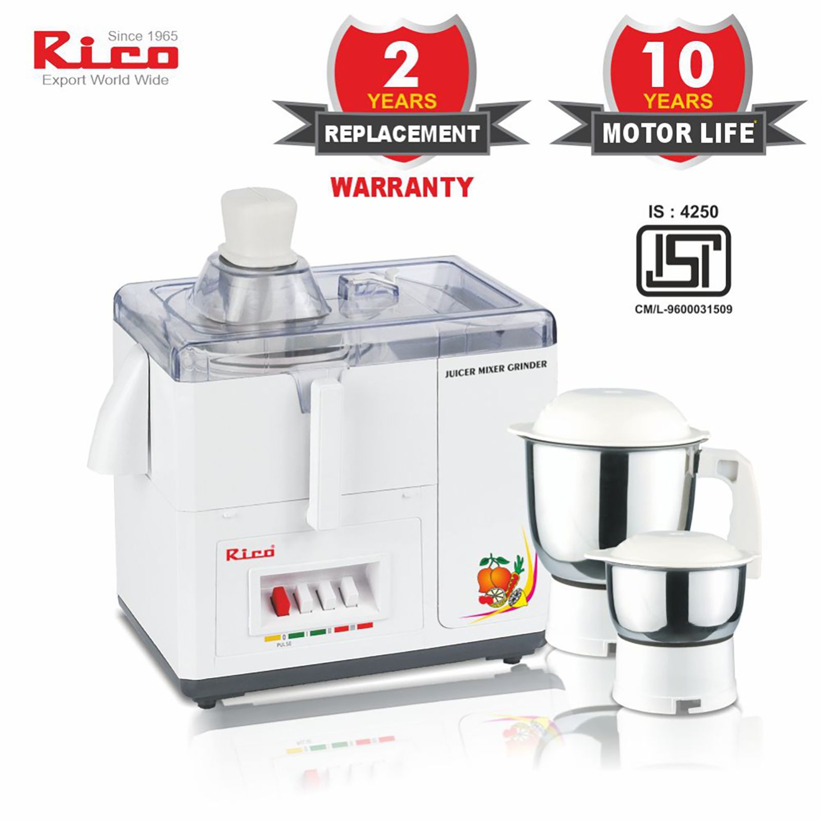 Rico 550 Watt 2 Jars Juicer Mixer Grinder (18000 RPM, Super Powerful Motor, White)_6