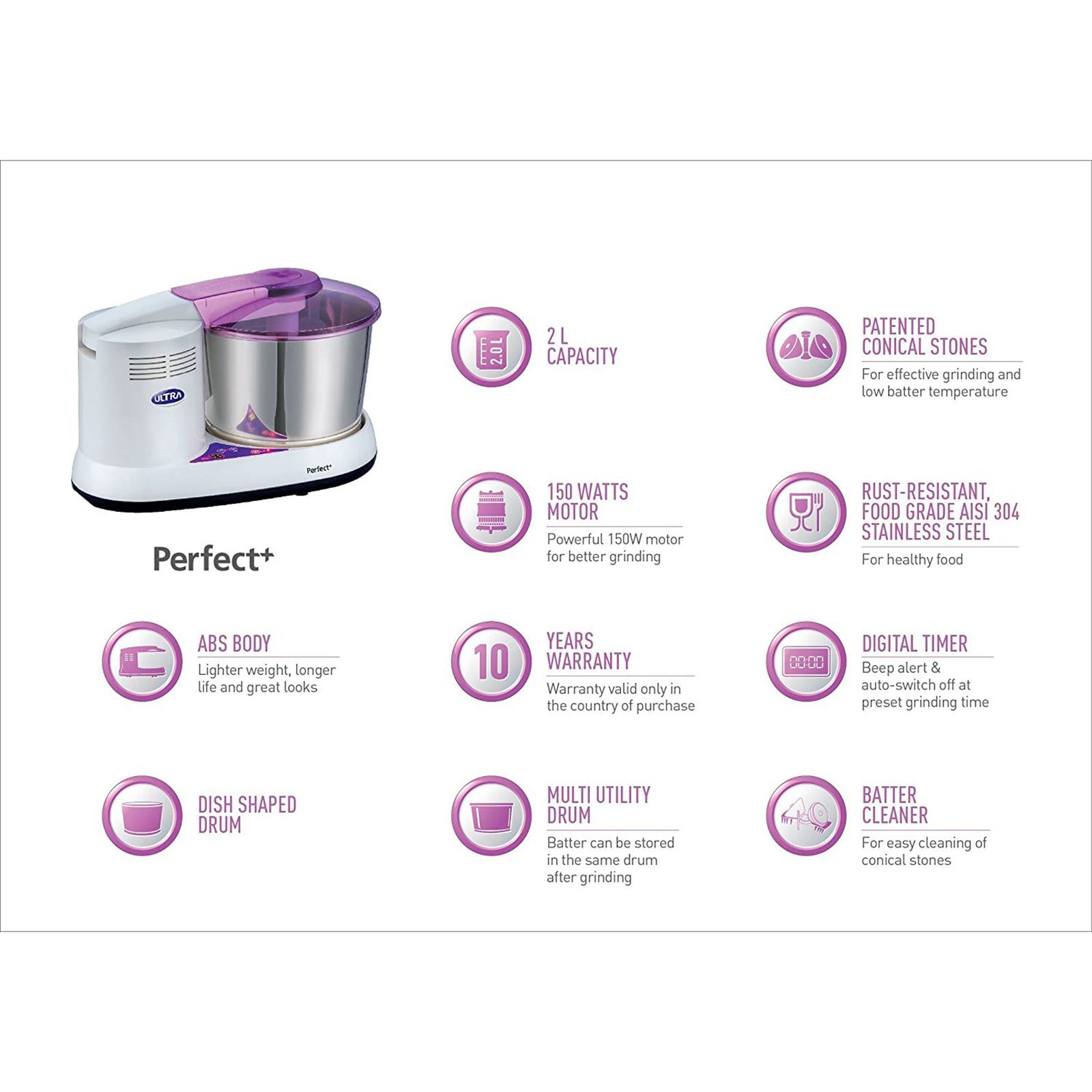 ELGI Ultra Perfect+ 2 Litres 2 Stones Wet Grinder (Shock Proof, Fortune White) ELGI Ultra Perfect+ 2 Litres 2 Stones Wet Grinder (Shock Proof, Fortune White)_11