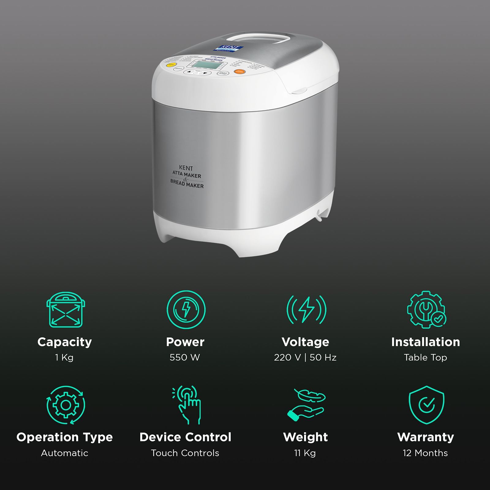 KENT 550 Watts Atta And Bread Maker (16010, Steel Grey) KENT 550 Watts Atta And Bread Maker (16010, Steel Grey)_2