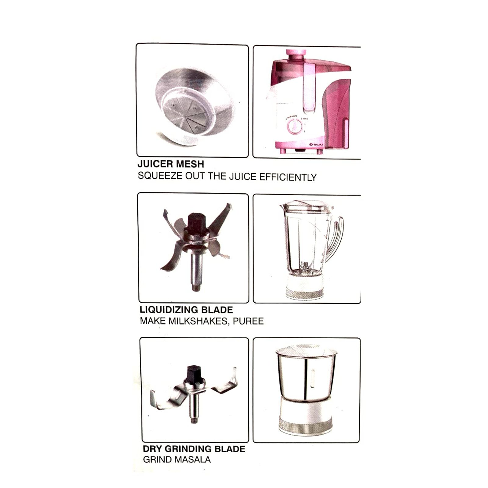 BAJAJ JX 30 500 Watt 3 Jars Juicer Mixer Grinder (18000 RPM, ISI Approved, White/Pink)_8
