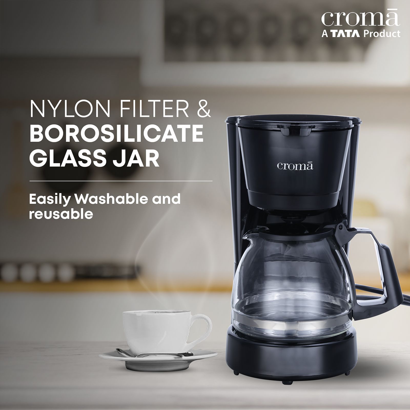 Croma 600 Watt 5 Cups Manual Black Coffee Maker with Rust Resistant (Black)_14