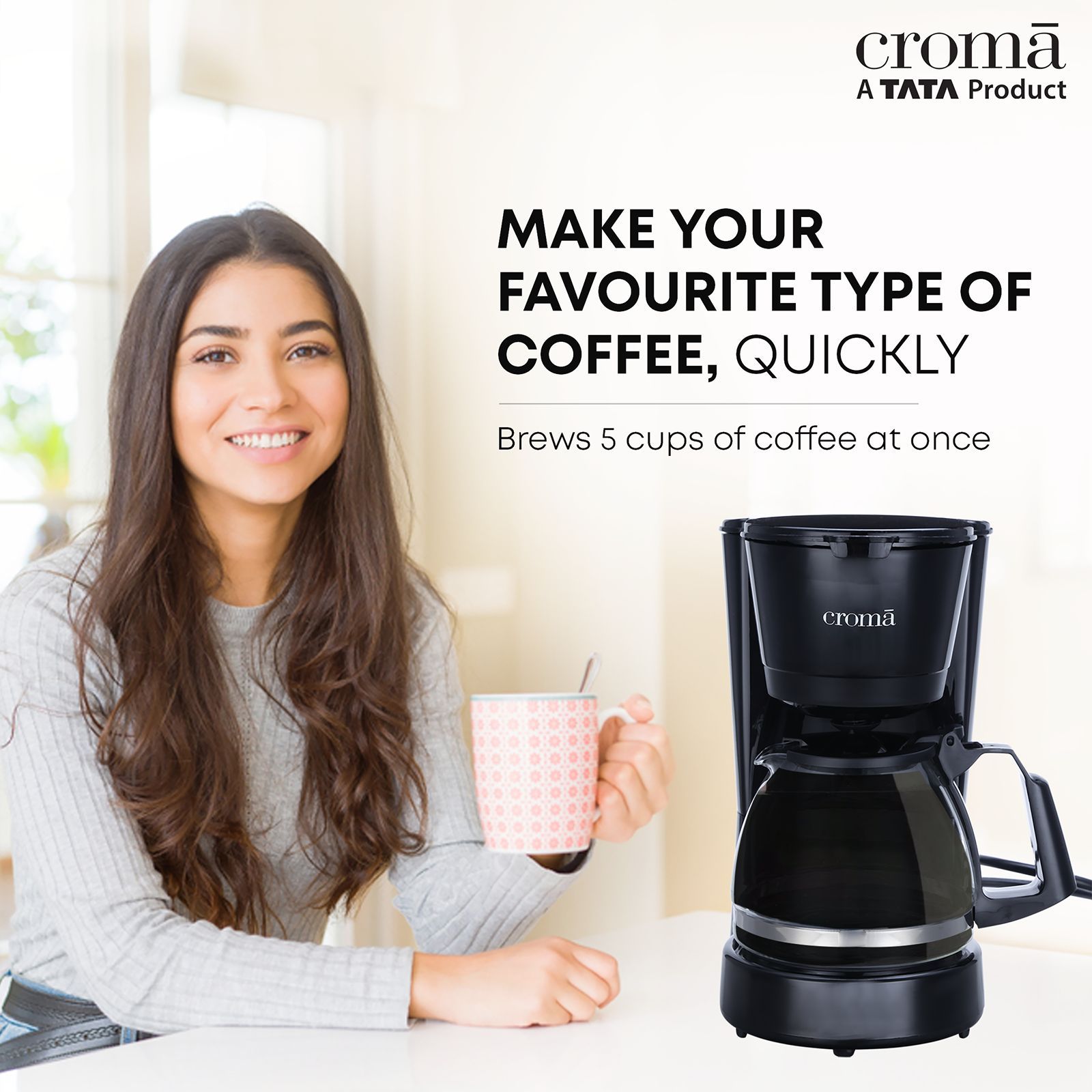 Croma 600 Watt 5 Cups Manual Black Coffee Maker with Rust Resistant (Black)_16