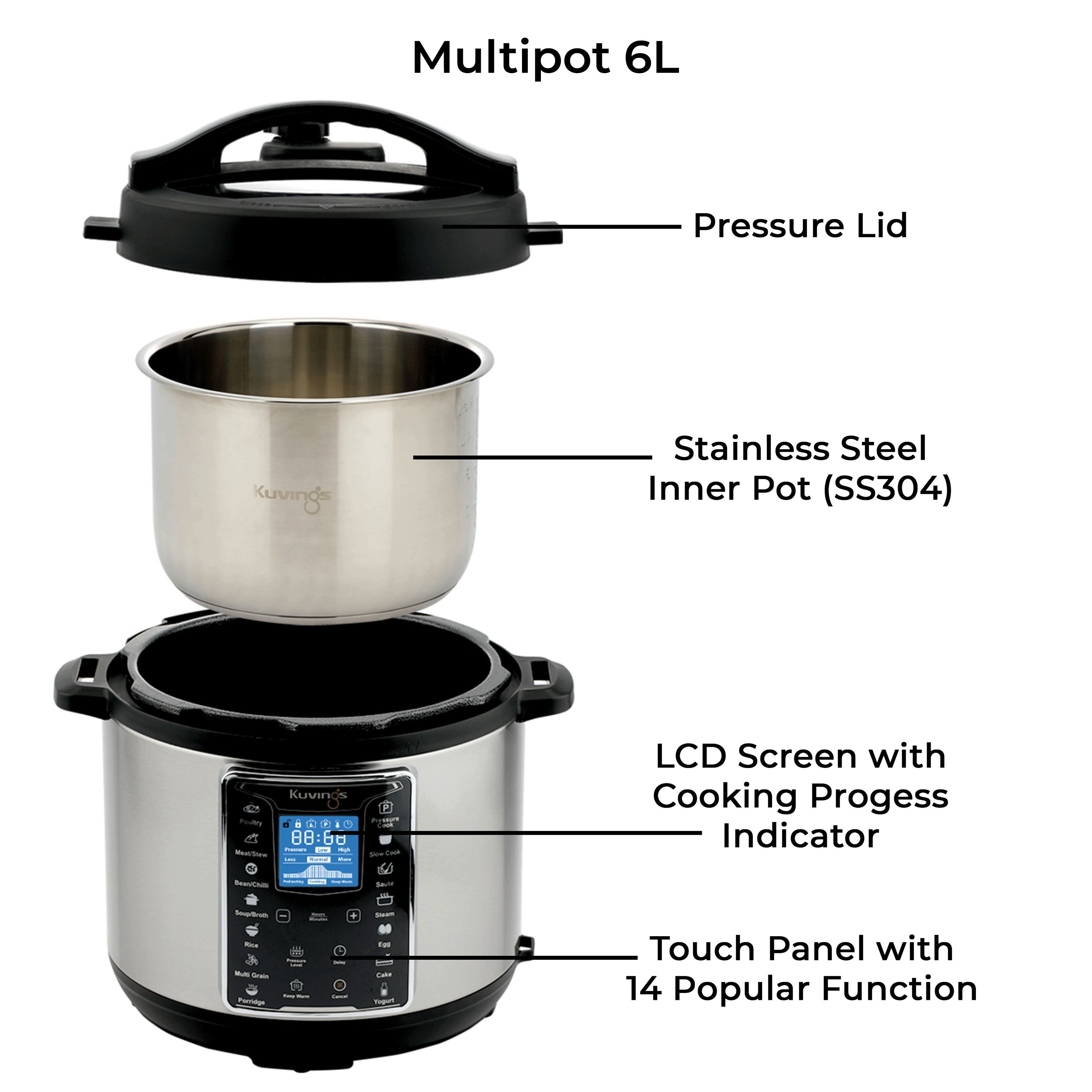 Kuvings Multipot 6 Litres Electric Rice Cooker With LCD Screen & Cooking Progress Indicator (Dark Silver)_3