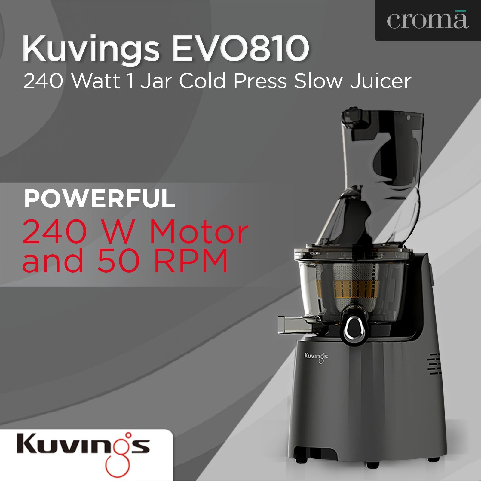 Kuvings EVO810 240 Watt 1 Jar Cold Press Slow Juicer (50 RPM, 3-in-1 Multi Function, Gun Metal)_8
