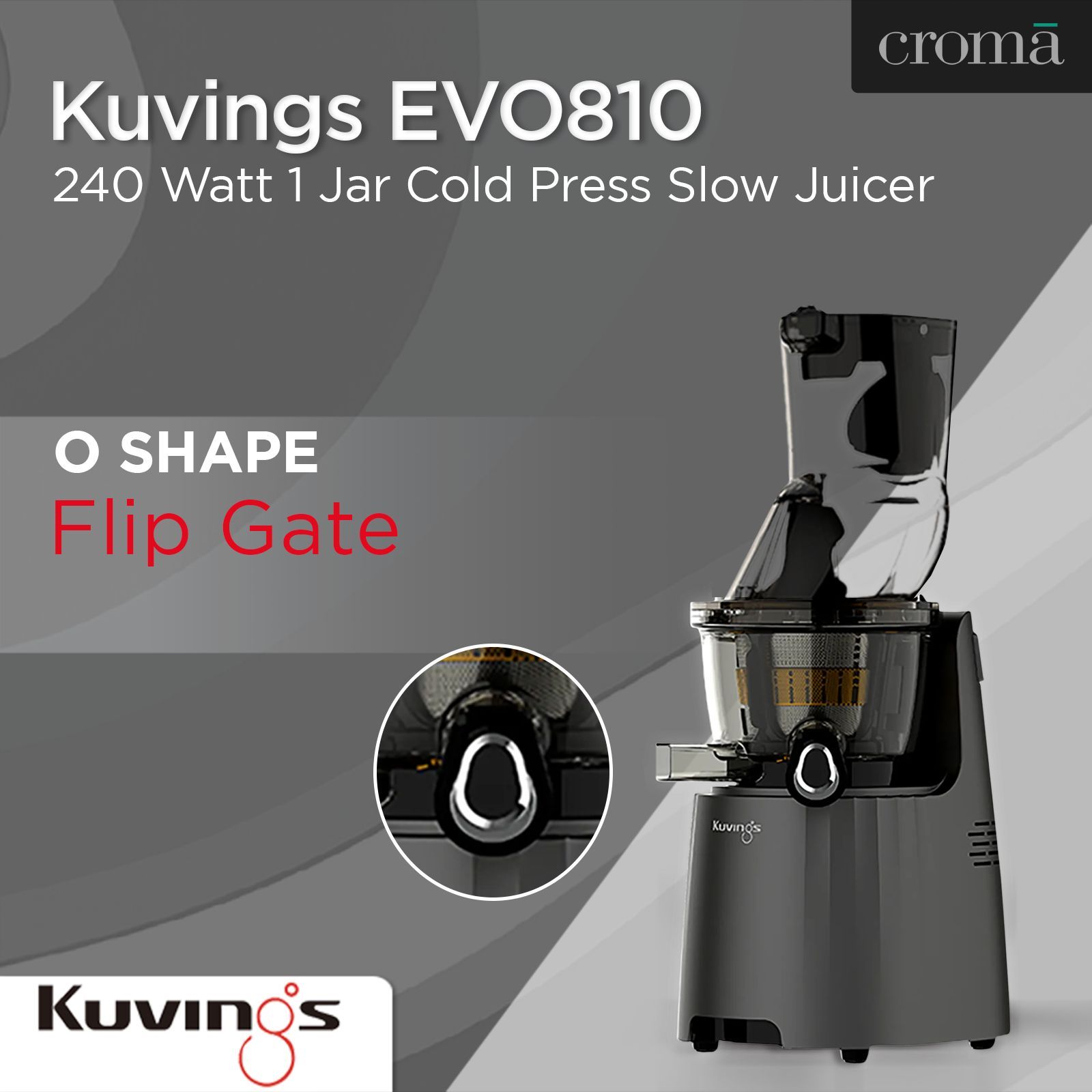 Kuvings EVO810 240 Watt 1 Jar Cold Press Slow Juicer (50 RPM, 3-in-1 Multi Function, Gun Metal)_9
