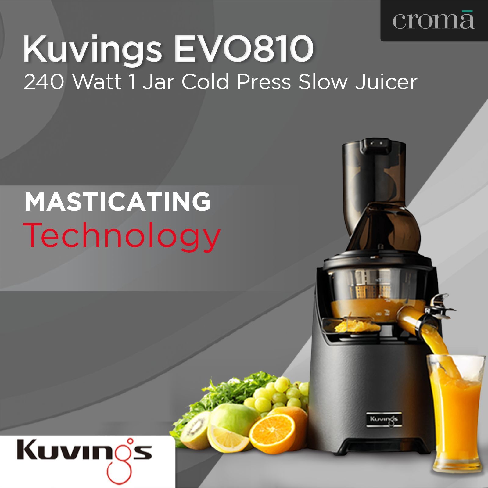 Kuvings EVO810 240 Watt 1 Jar Cold Press Slow Juicer (50 RPM, 3-in-1 Multi Function, Gun Metal)_10