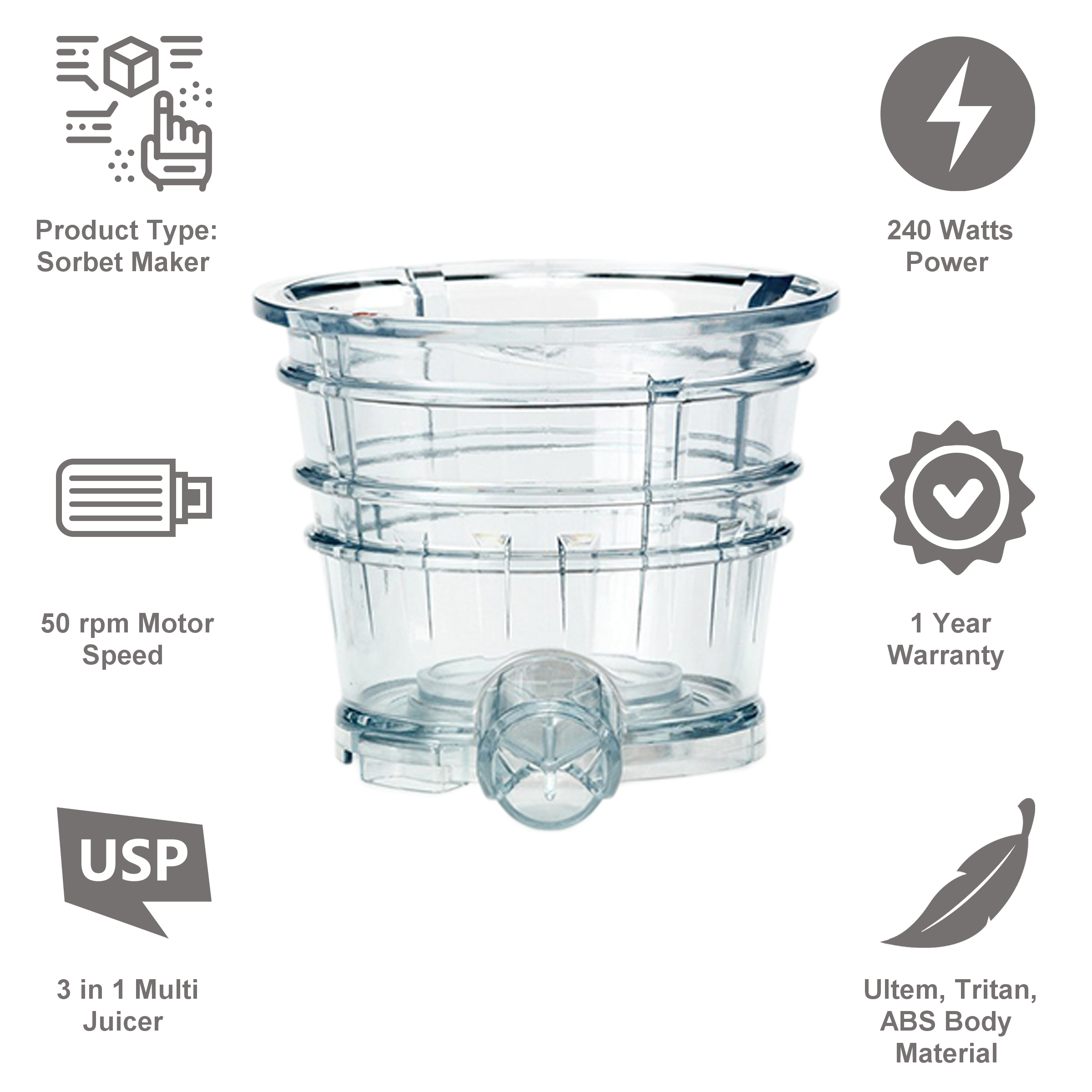 Kuvings Sorbet Strainer For Sorbet Making (3 in 1 Multi-Function, SOSEVO, Transparent)_3