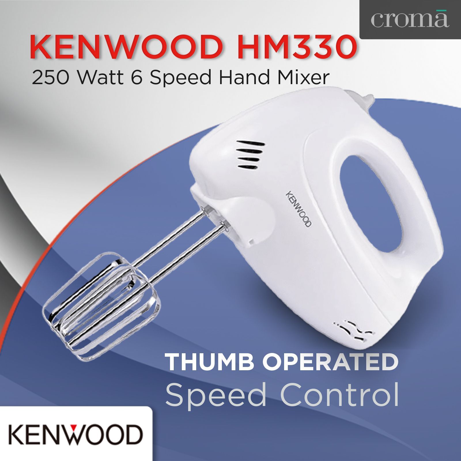 KENWOOD HM330 250 Watt 6 Speed Hand Mixer with 4 Attachments (Thumb Operated Speed Control, White) KENWOOD HM330 250 Watt 6 Speed Hand Mixer with 4 Attachments (Thumb Operated Speed Control, White)_8
