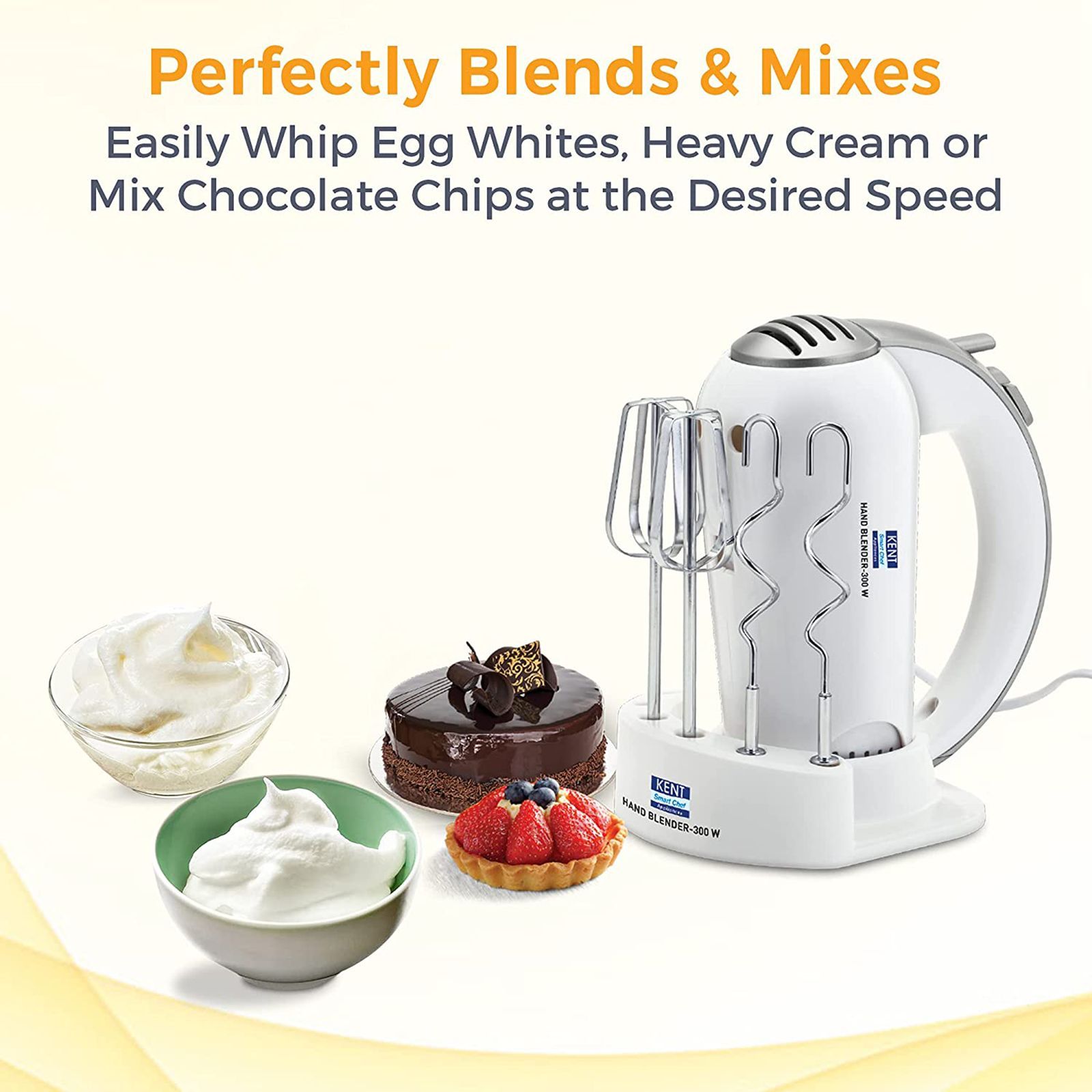 KENT 300 Watt 5 Speed Hand Blender with 4 Attachments (Overload Protection, White)_5