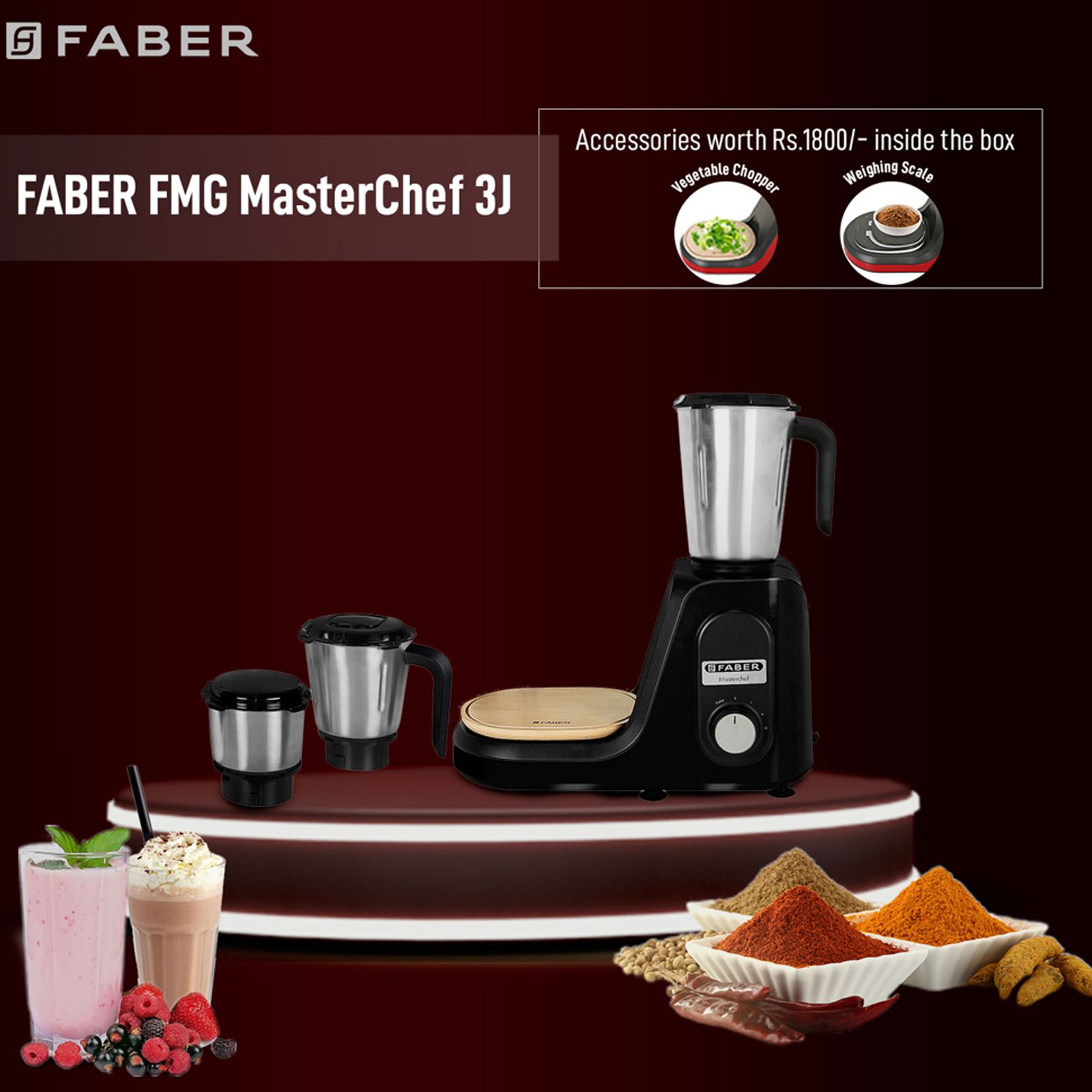 FABER Master Chef 1000 Watt 4 Jars Juicer Mixer Grinder (22000 RPM, Dual Fan Cooling, Black)_15
