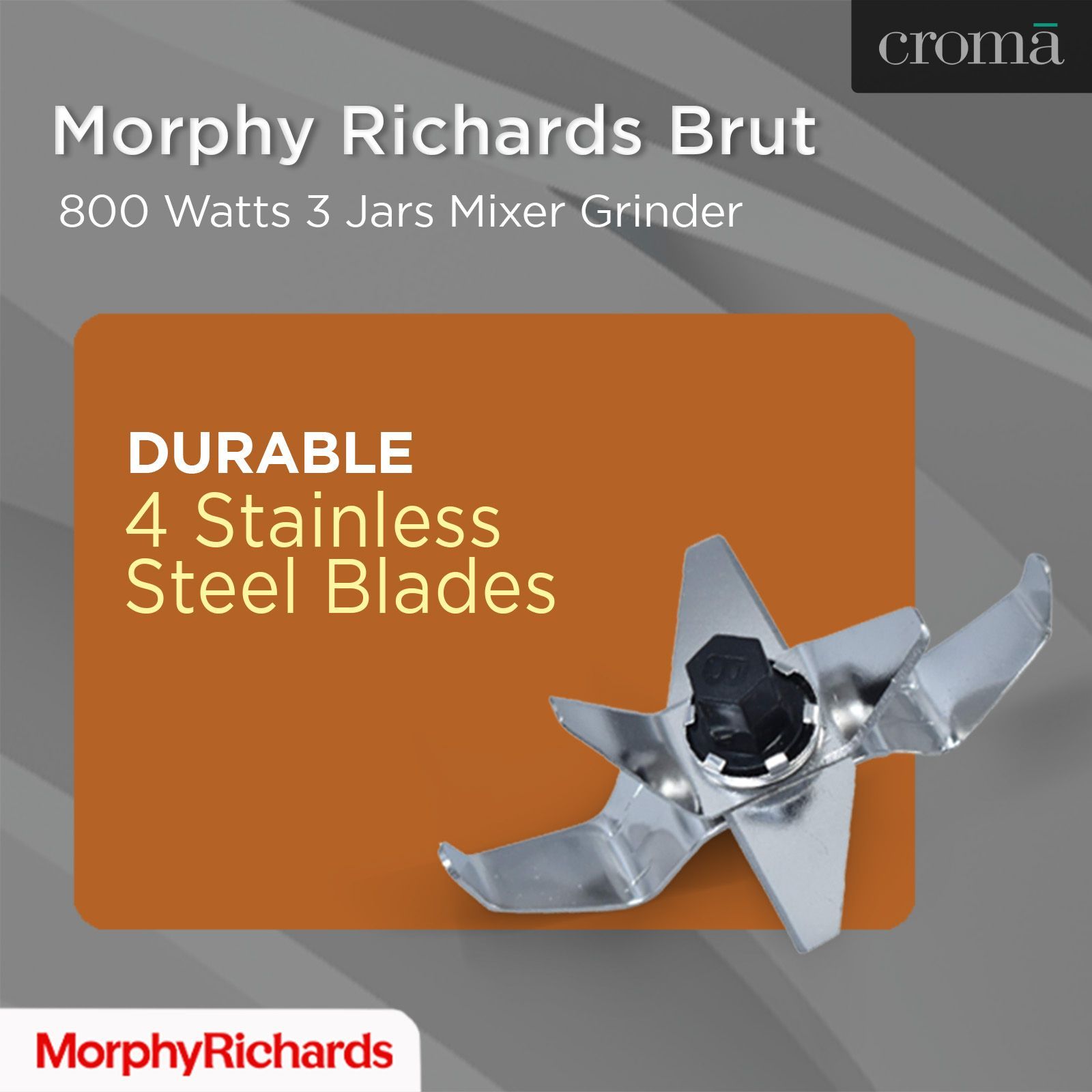 morphy richards Brut 800 Watts 3 Jars Mixer Grinder (Silicon Gaskets, 640110, Wood Finish with Parker White)_10