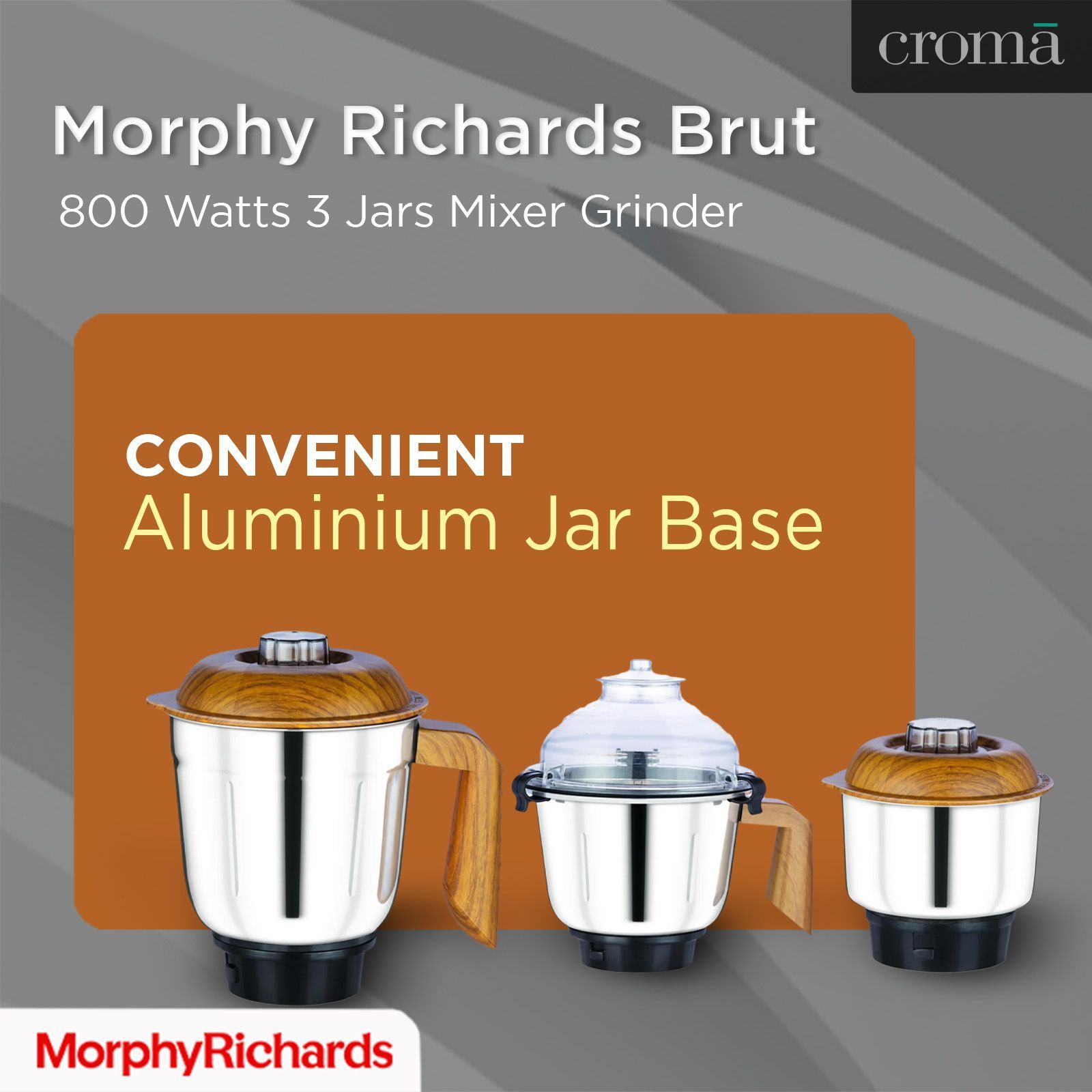 morphy richards Brut 800 Watts 3 Jars Mixer Grinder (Silicon Gaskets, 640110, Wood Finish with Parker White)_11