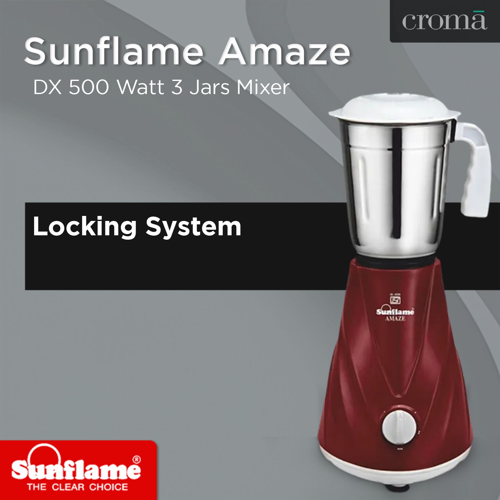 Sunflame AMAZE DX 500 Watt 3 Jars Mixer Grinder (3 Speed Control with Incher, Maroon)_6