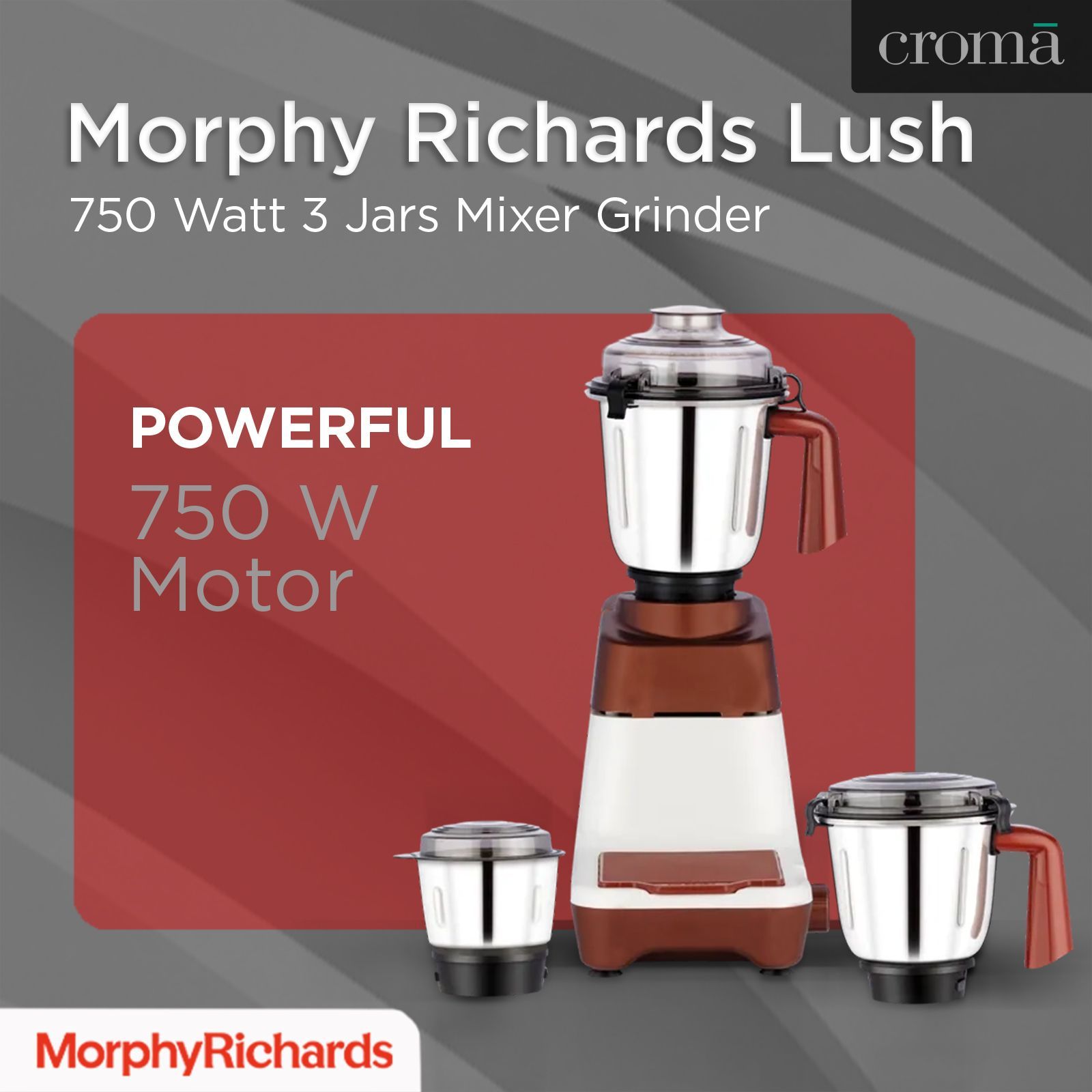 morphy richards Lush 750 Watt 3 Jars Mixer Grinder (Overload Protection, White/Metallic Brown)_13
