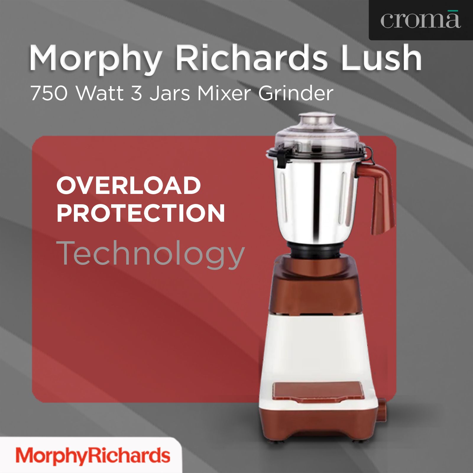 morphy richards Lush 750 Watt 3 Jars Mixer Grinder (Overload Protection, White/Metallic Brown)_14