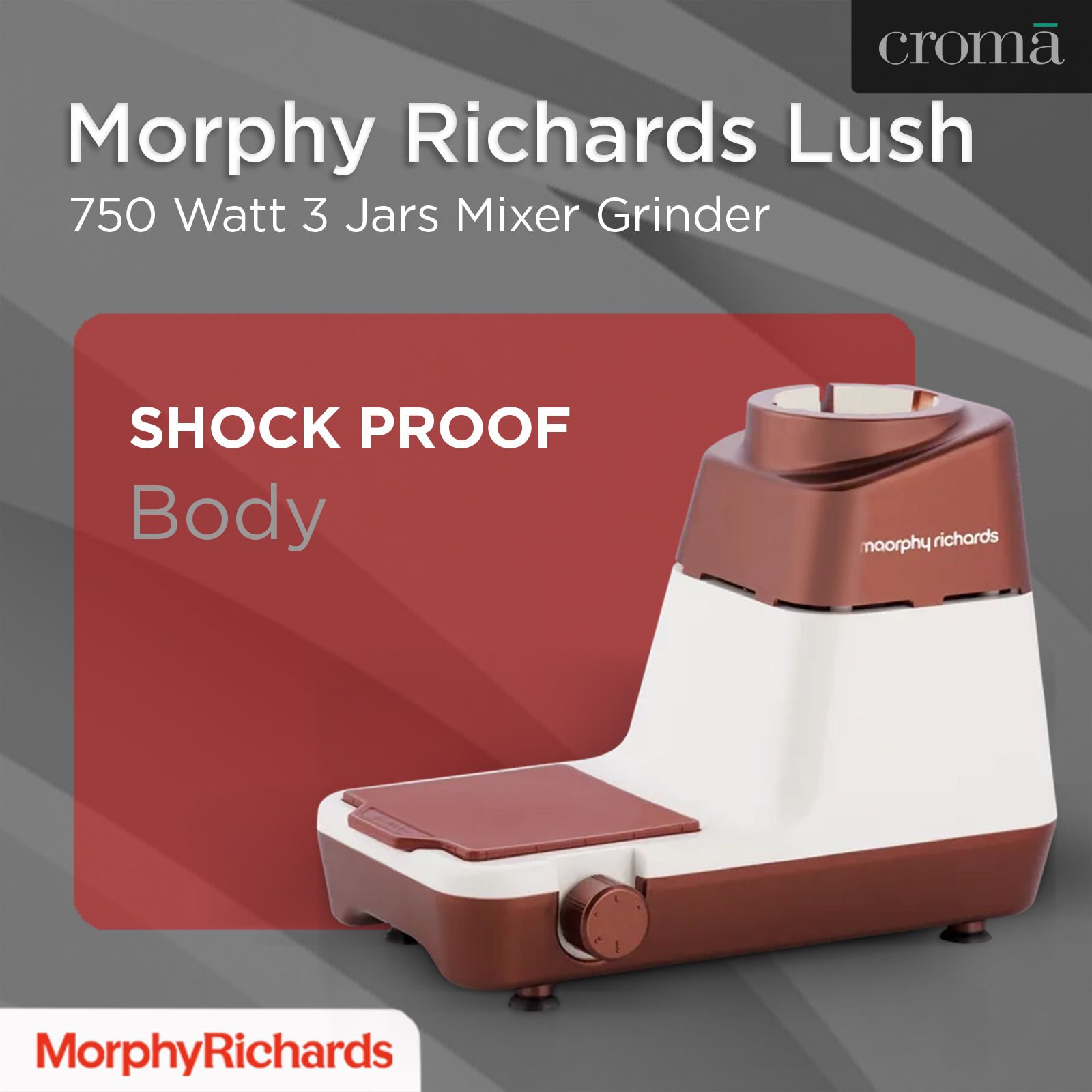 morphy richards Lush 750 Watt 3 Jars Mixer Grinder (Overload Protection, White/Metallic Brown)_17