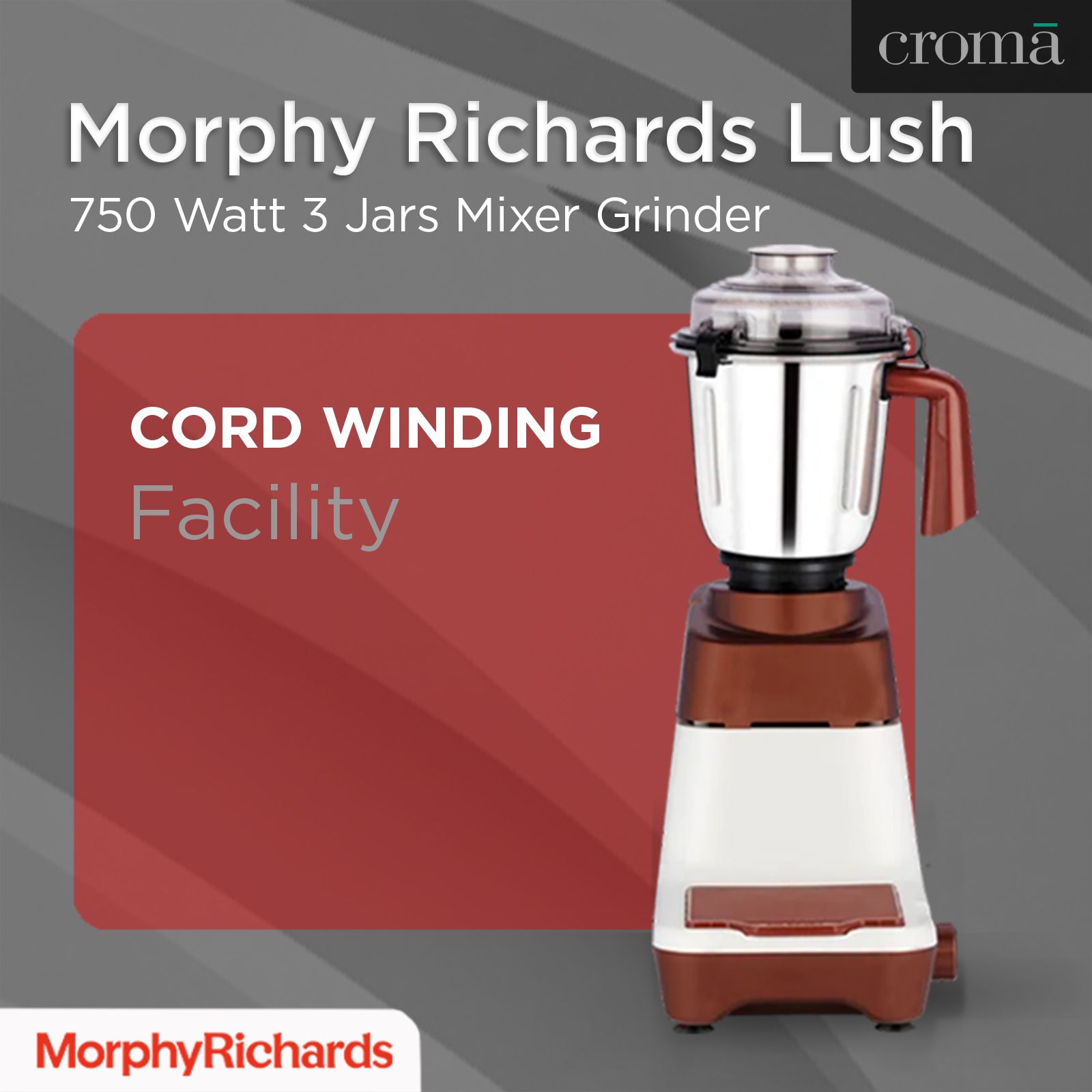 morphy richards Lush 750 Watt 3 Jars Mixer Grinder (Overload Protection, White/Metallic Brown)_18