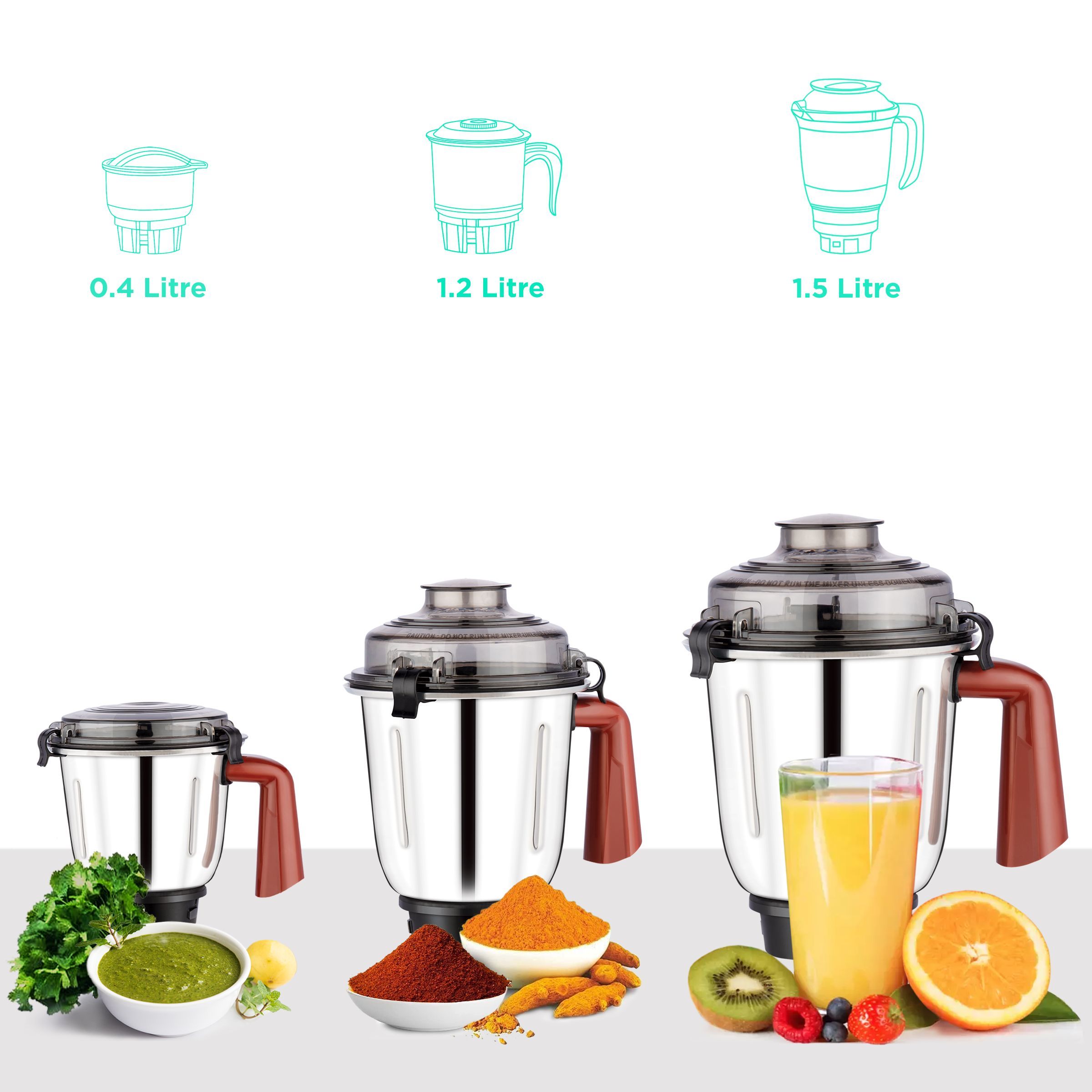 morphy richards Lush 750 Watt 3 Jars Mixer Grinder (Overload Protection, White/Metallic Brown)_4