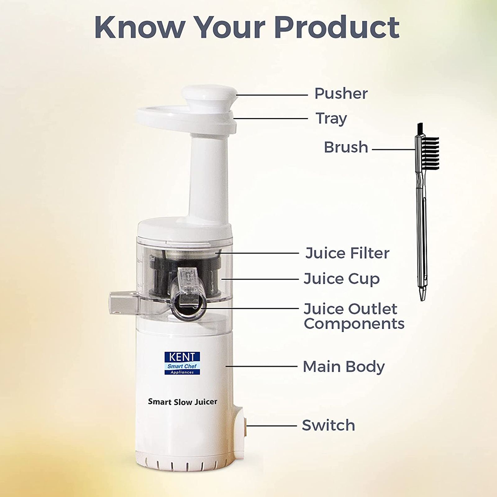 KENT Smart 80 Watt 1 Jar Slow Juicer (Low Speed Squeezing, White)_6