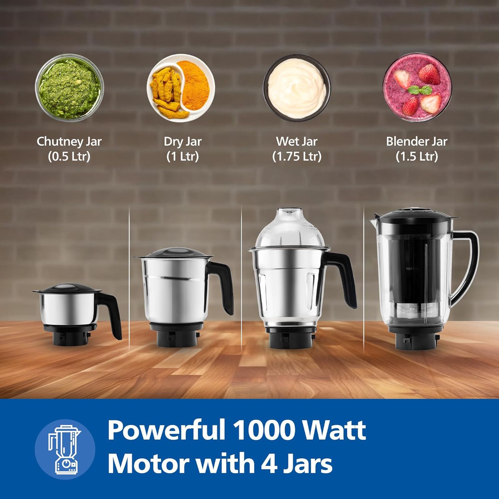 PHILIPS 1000 Watt 4 Jars Juicer Mixer Grinder (22000 RPM, Rotary Knob Control, Black/White)_7