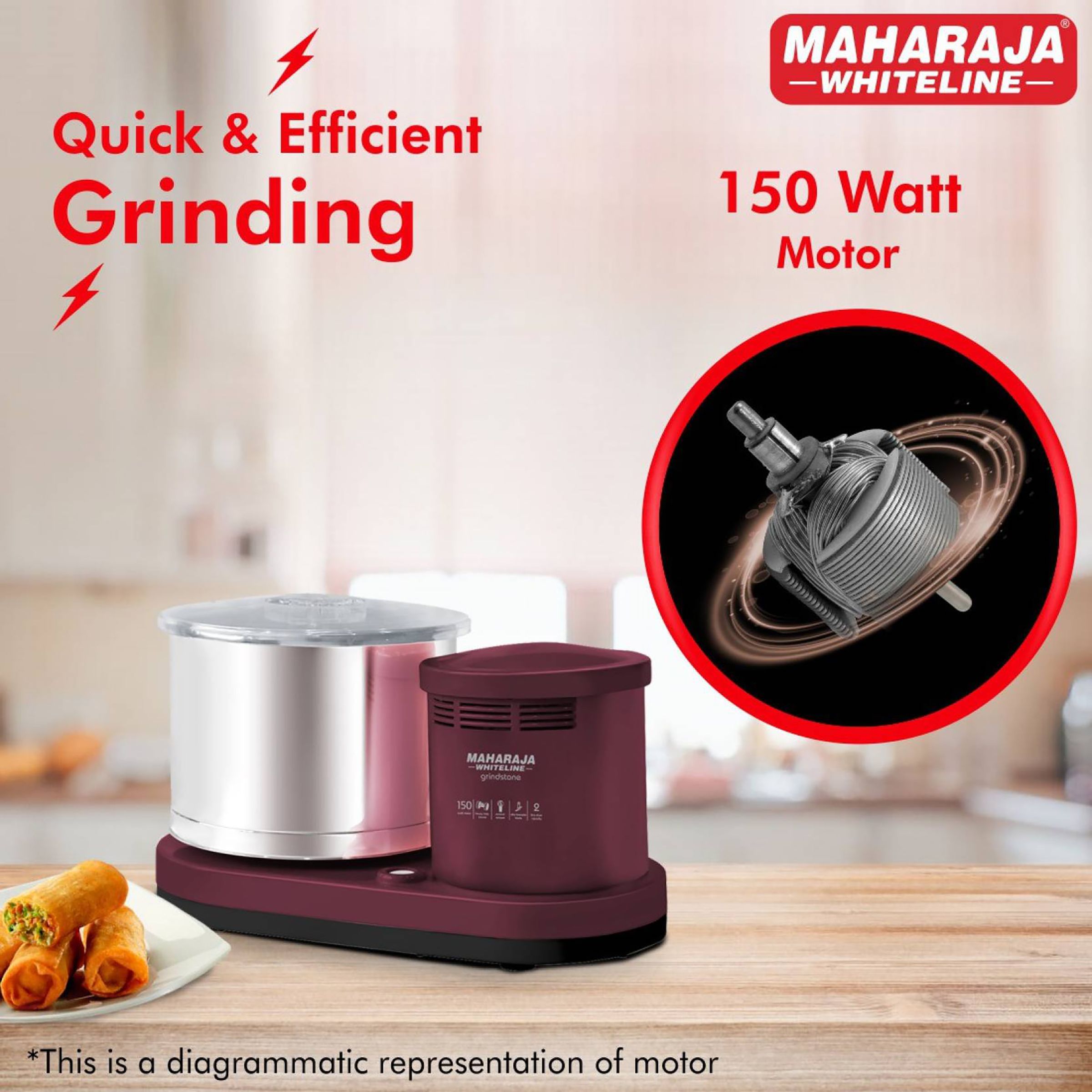 MAHARAJA WHITELINE Fortune 2 Litres 2 Stones Wet Grinder (Heavy Duty Operation, Cherry)_4