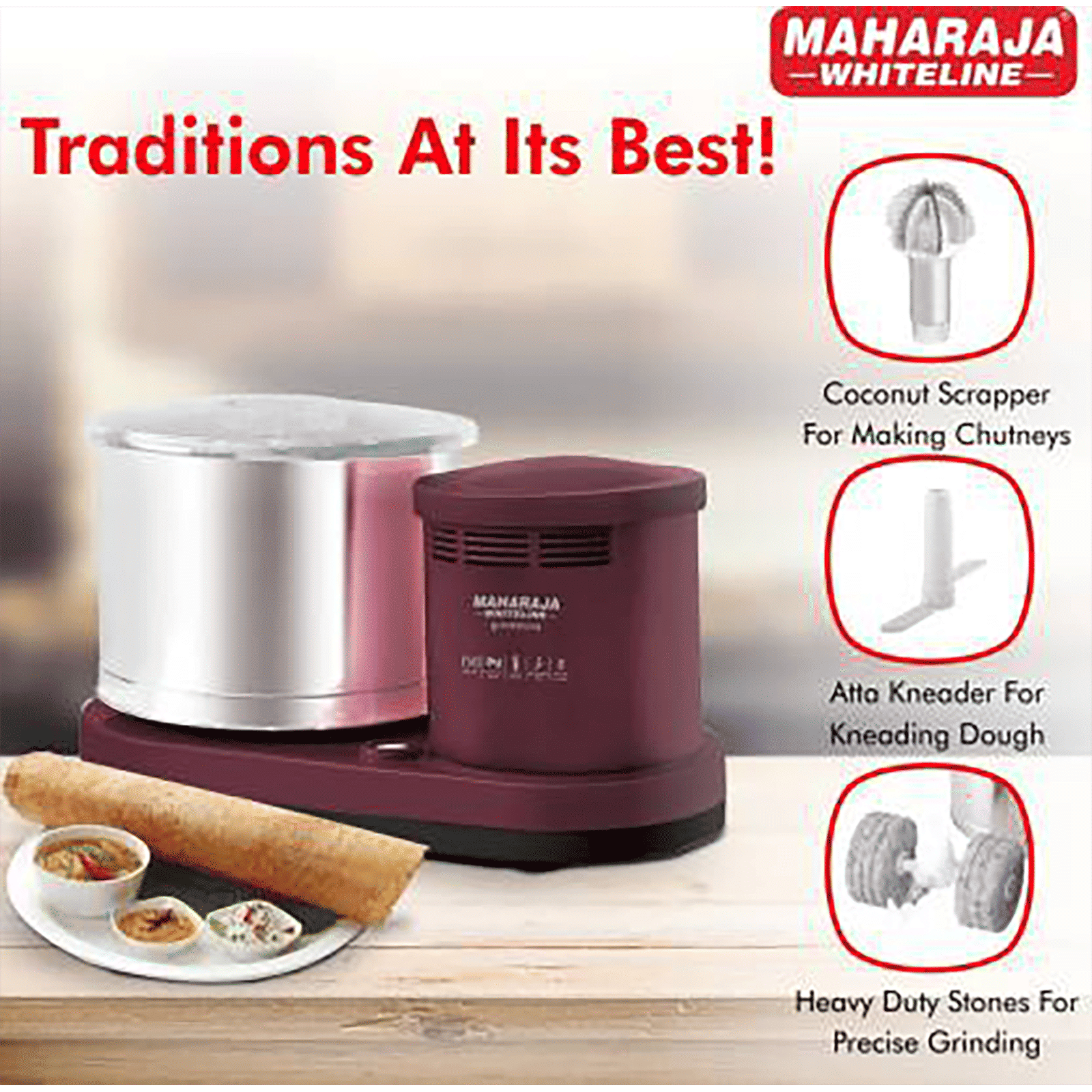 MAHARAJA WHITELINE Fortune 2 Litres 2 Stones Wet Grinder (Heavy Duty Operation, Cherry)_7