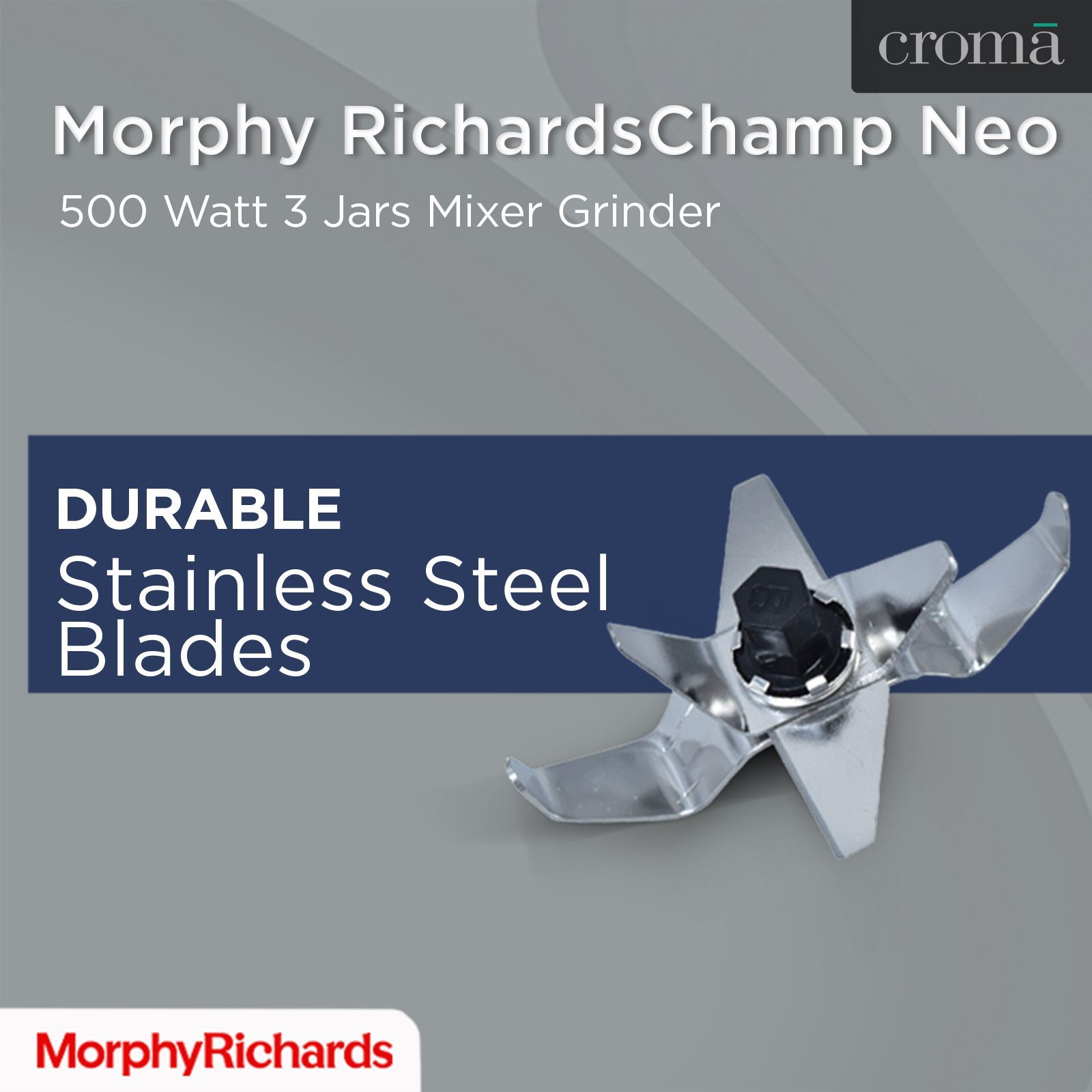 Morphy Richards Champ Neo 500 Watt 3 Jars Mixer Grinder (Overload Protection, Blue)_6