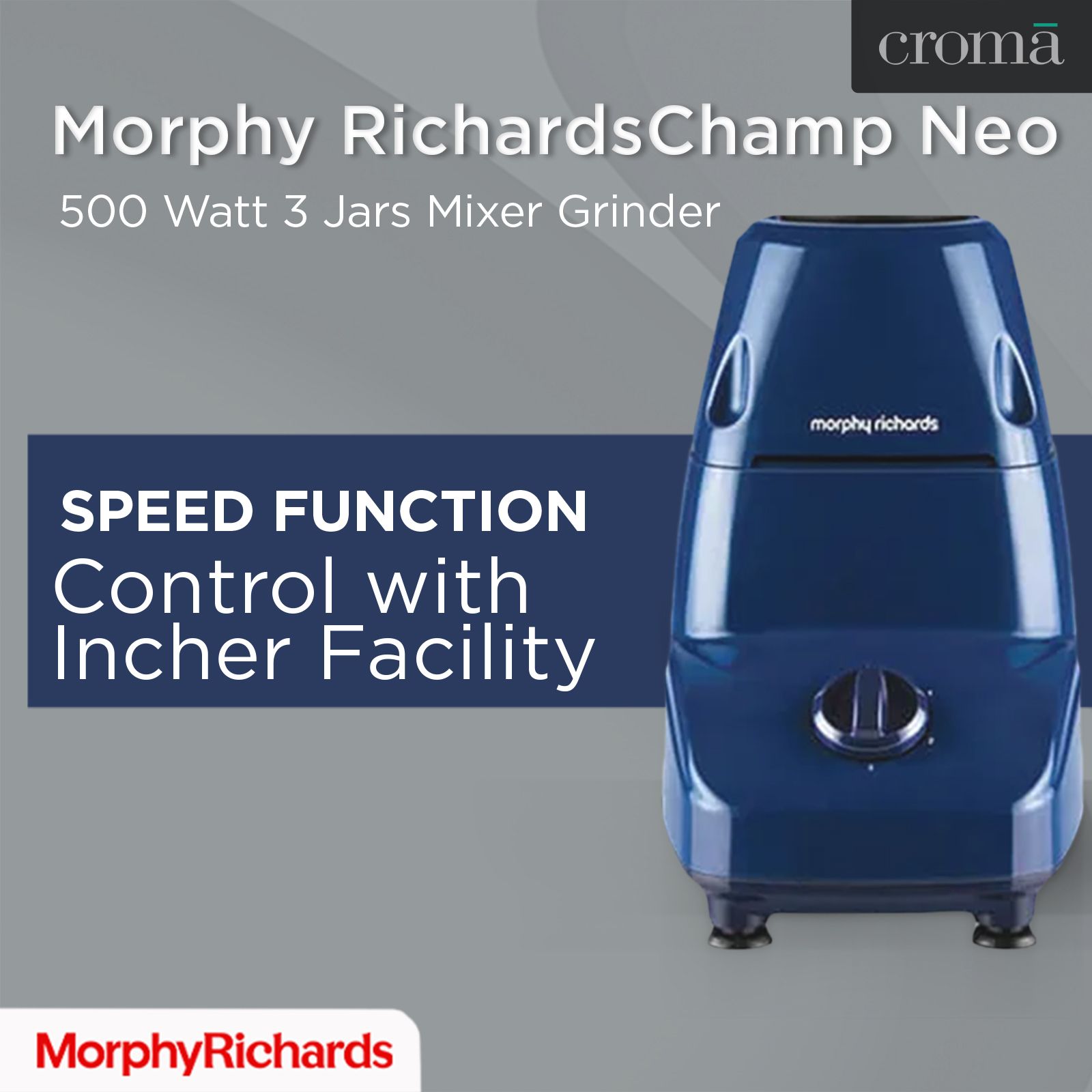 Morphy Richards Champ Neo 500 Watt 3 Jars Mixer Grinder (Overload Protection, Blue)_7