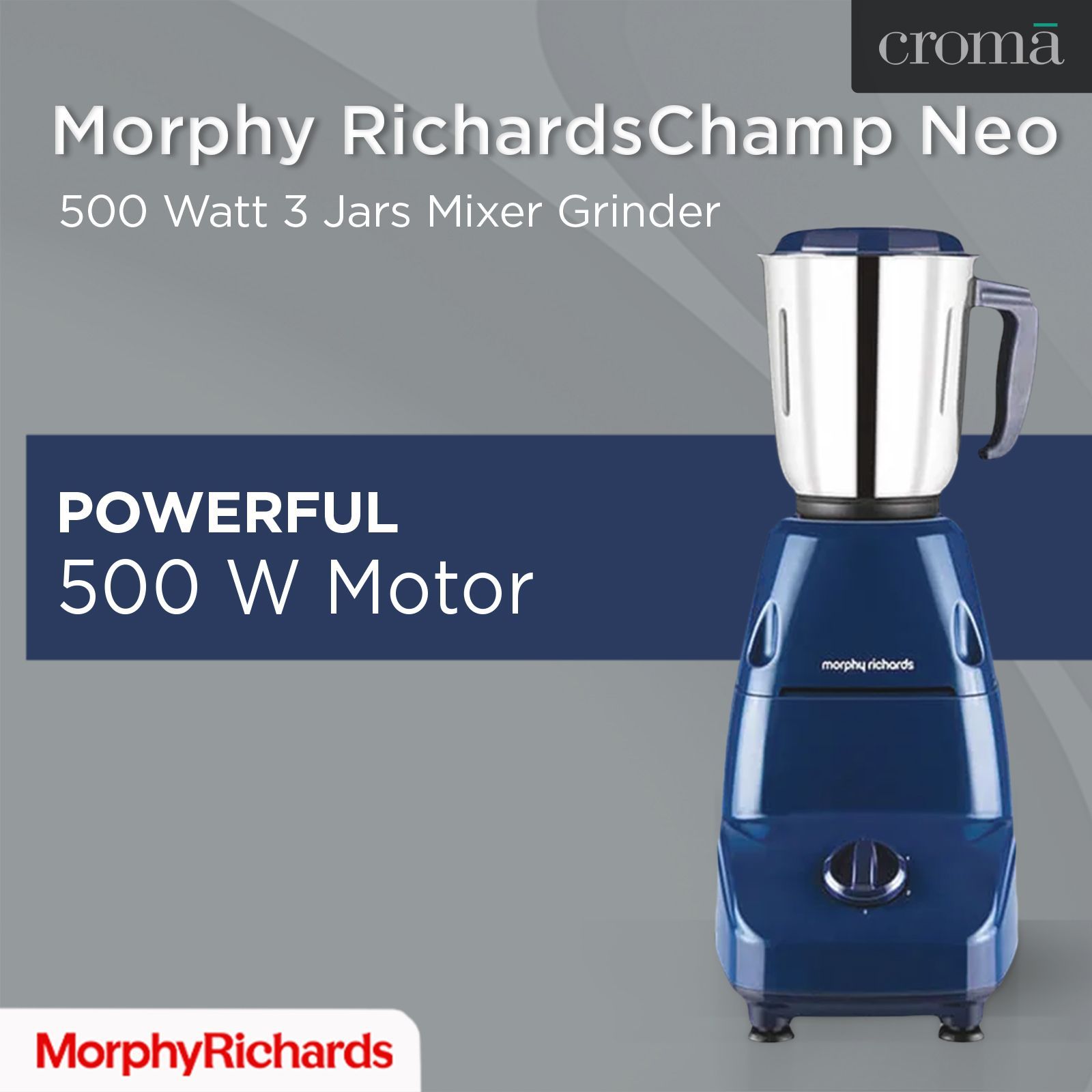 Morphy Richards Champ Neo 500 Watt 3 Jars Mixer Grinder (Overload Protection, Blue)_4