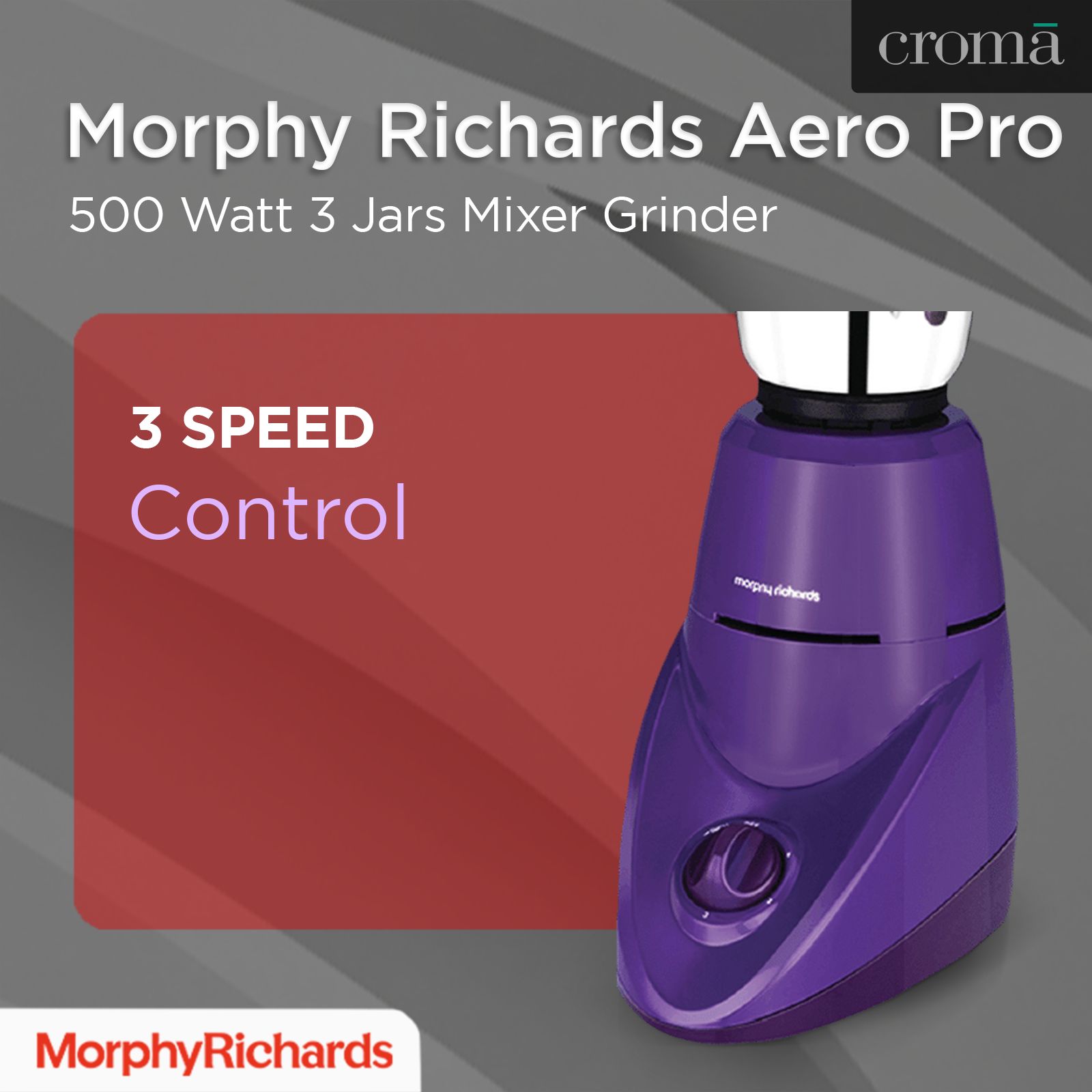Morphy Richards Aero Pro 500 Watt 3 Jars Mixer Grinder (2000 RPM, Overload Protection, Purple)_8