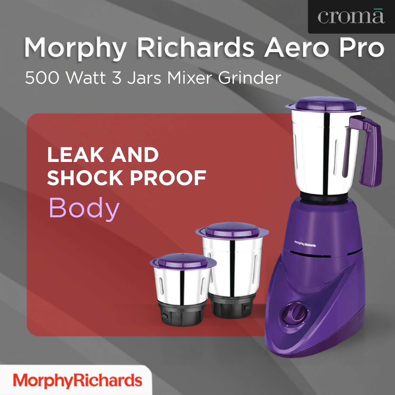 Morphy Richards Aero Pro 500 Watt 3 Jars Mixer Grinder (2000 RPM, Overload Protection, Purple)_9