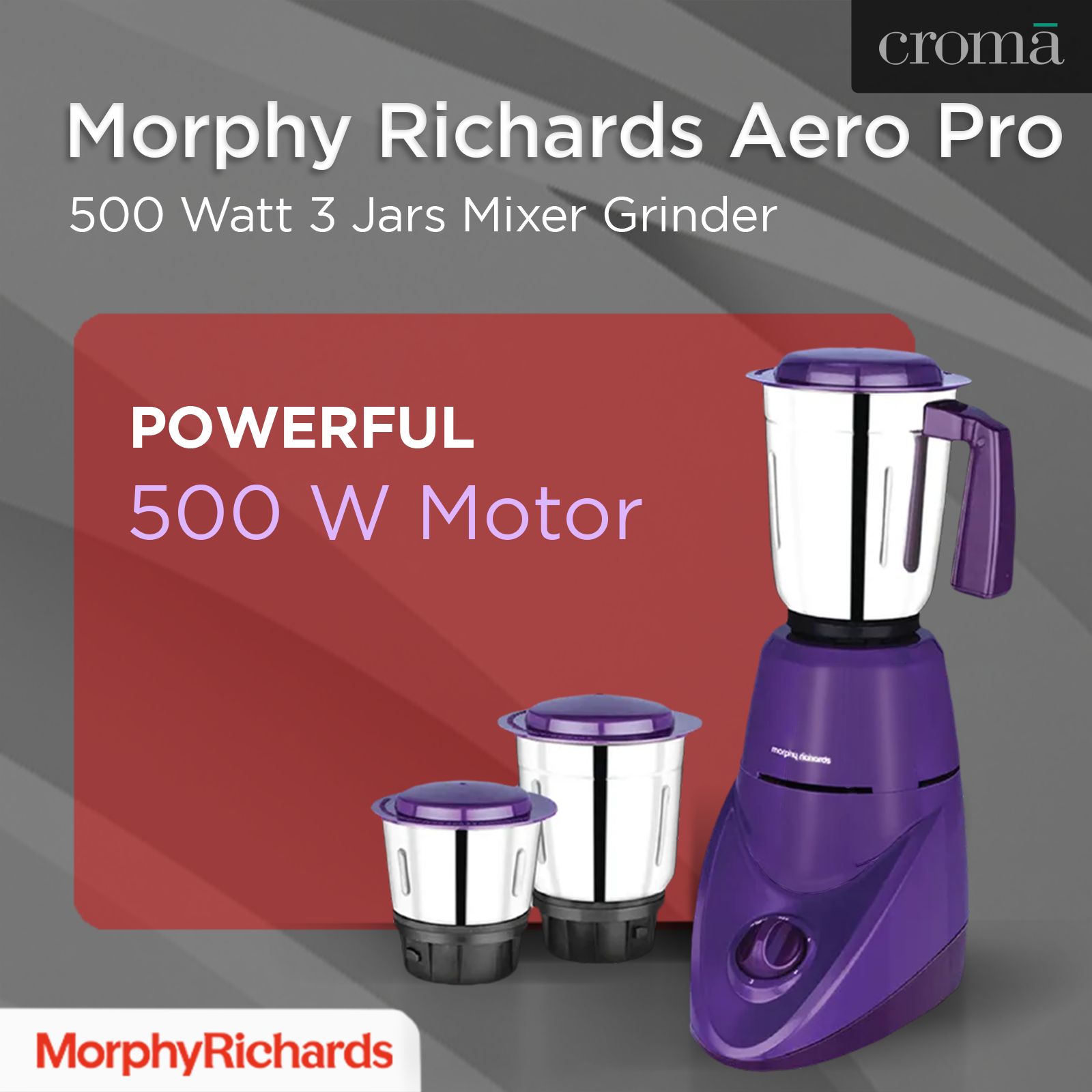 Morphy Richards Aero Pro 500 Watt 3 Jars Mixer Grinder (2000 RPM, Overload Protection, Purple)_5