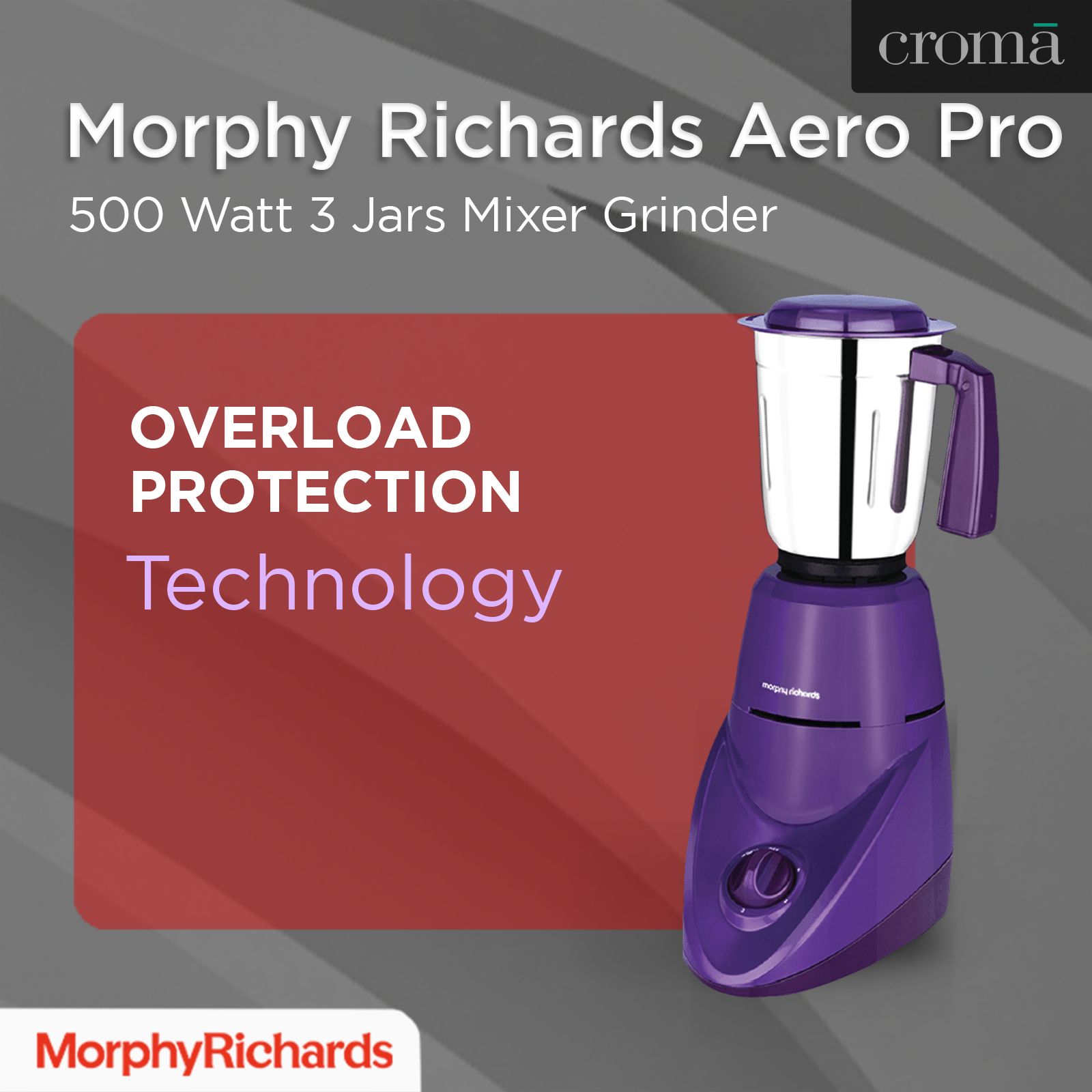 Morphy Richards Aero Pro 500 Watt 3 Jars Mixer Grinder (2000 RPM, Overload Protection, Purple)_6