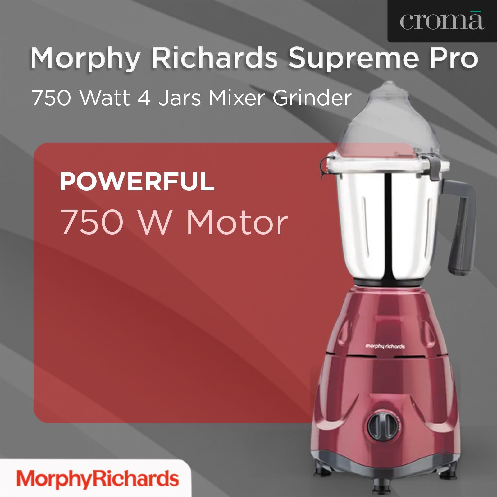 Morphy Richards Supreme Pro 750 Watt 4 Jars Mixer Grinder (Overload Protection, Metallic Wine Red)_8