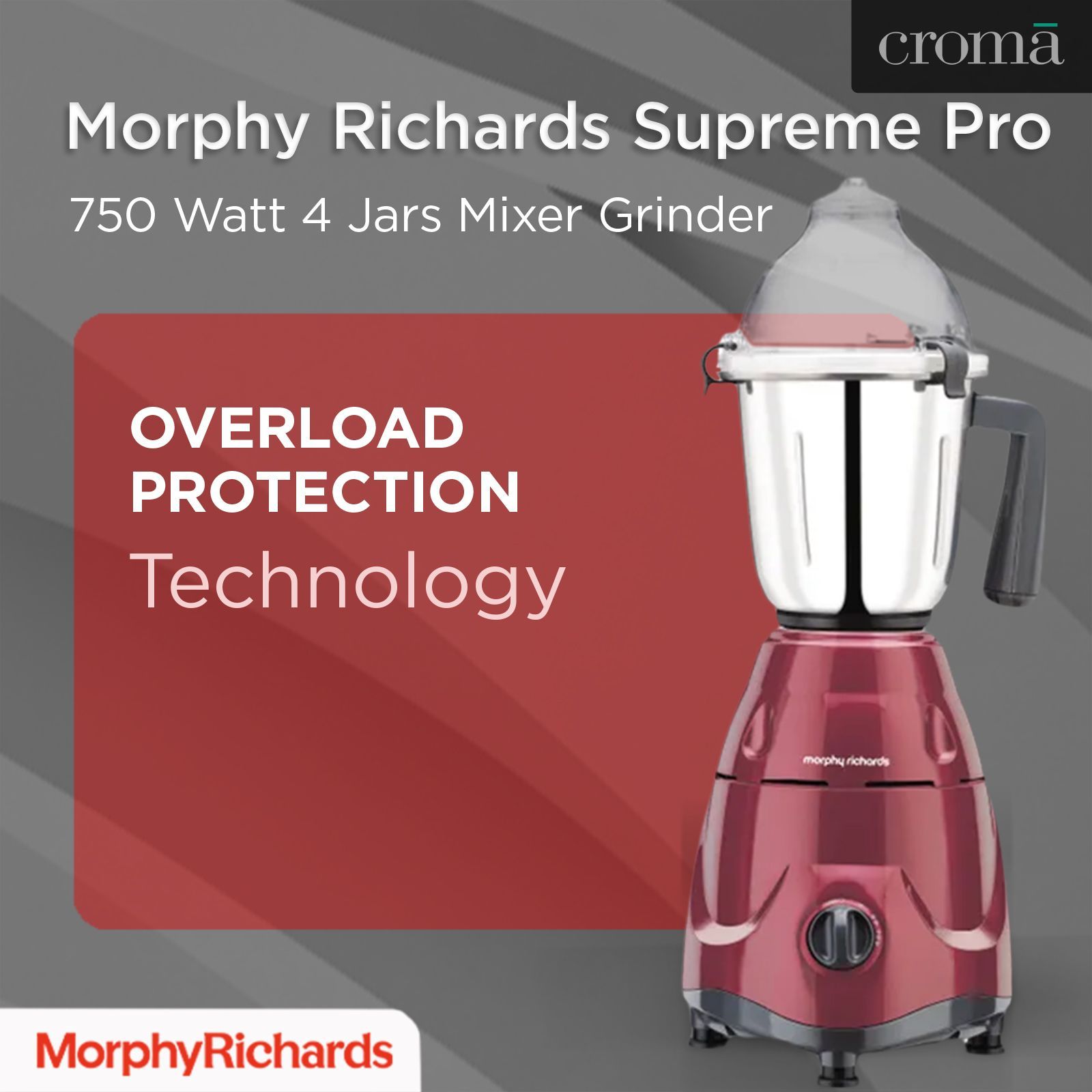 Morphy Richards Supreme Pro 750 Watt 4 Jars Mixer Grinder (Overload Protection, Metallic Wine Red)_9