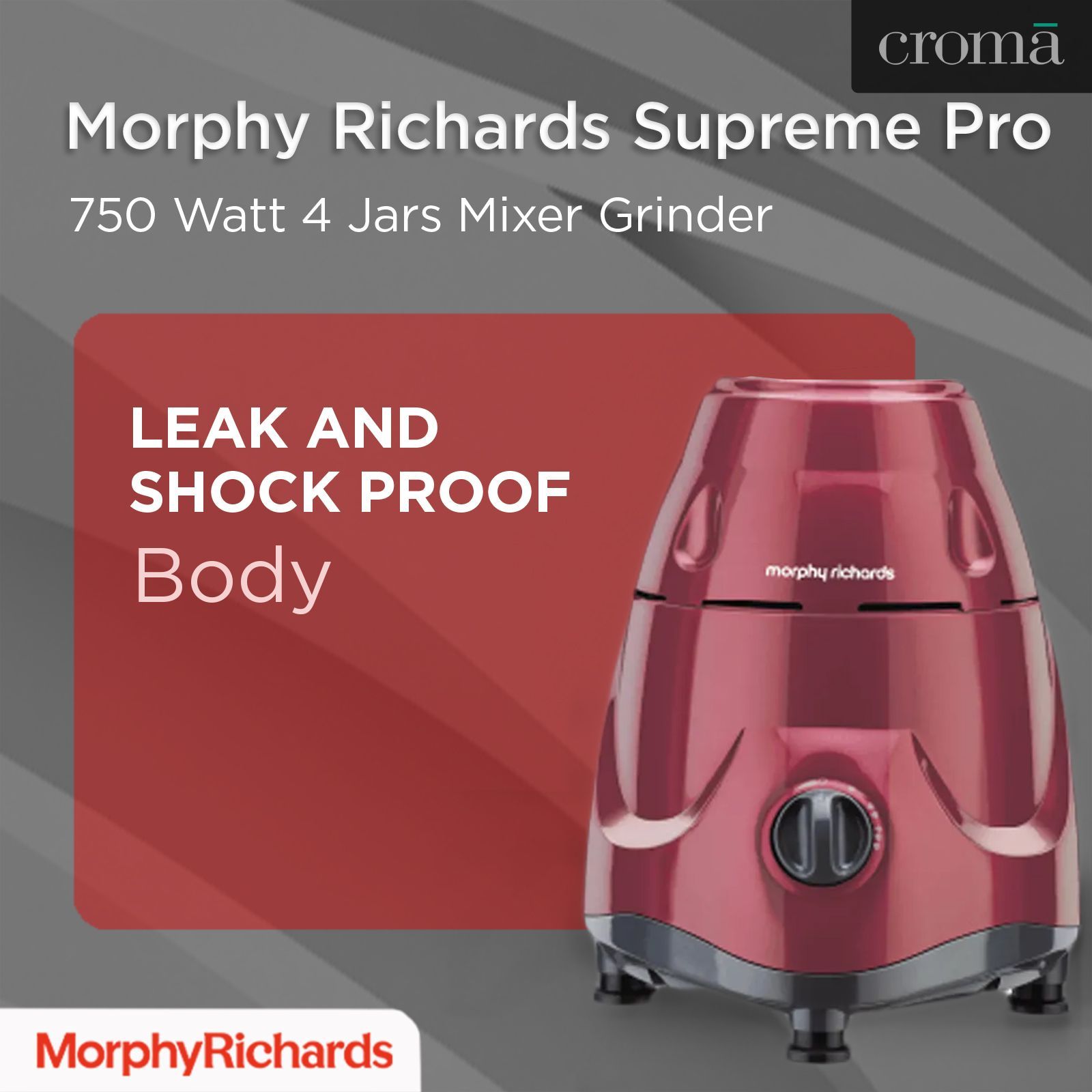 Morphy Richards Supreme Pro 750 Watt 4 Jars Mixer Grinder (Overload Protection, Metallic Wine Red)_11