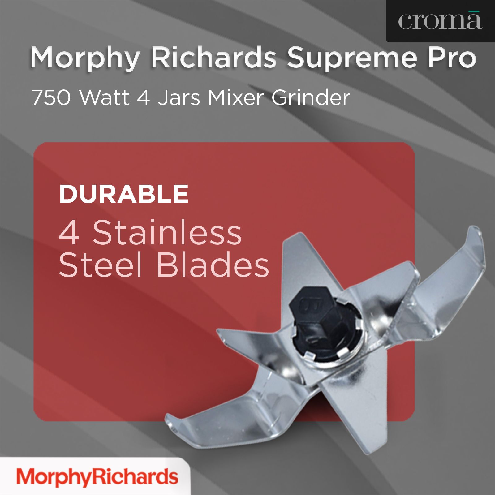 Morphy Richards Supreme Pro 750 Watt 4 Jars Mixer Grinder (Overload Protection, Metallic Wine Red)_12