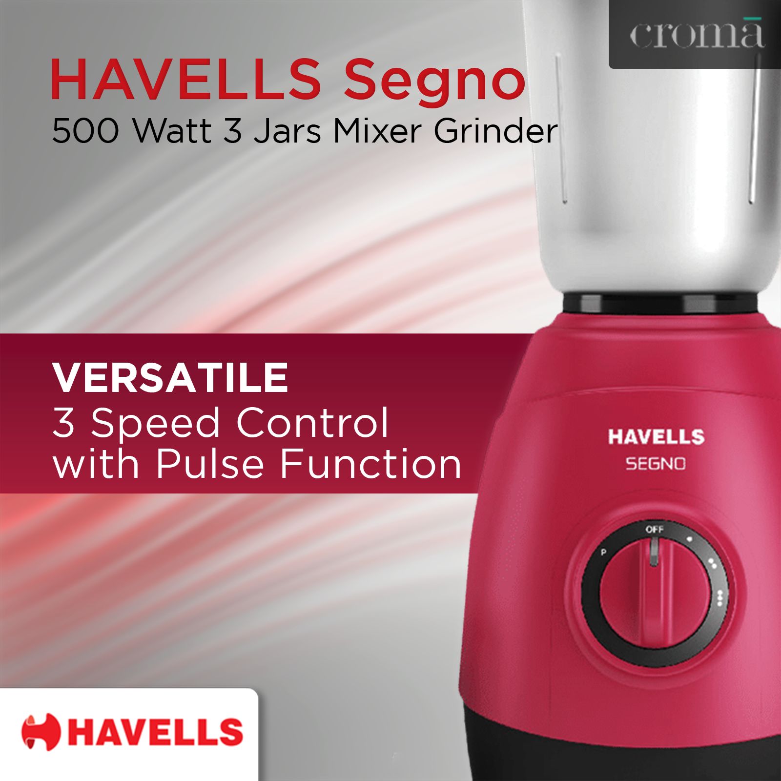 HAVELLS Segno 500 Watt 3 Jars Mixer Grinder (21000 RPM, 3 Speed Control with Pulse Function, Pink) HAVELLS Segno 500 Watt 3 Jars Mixer Grinder (21000 RPM, 3 Speed Control with Pulse Function, Pink)_9
