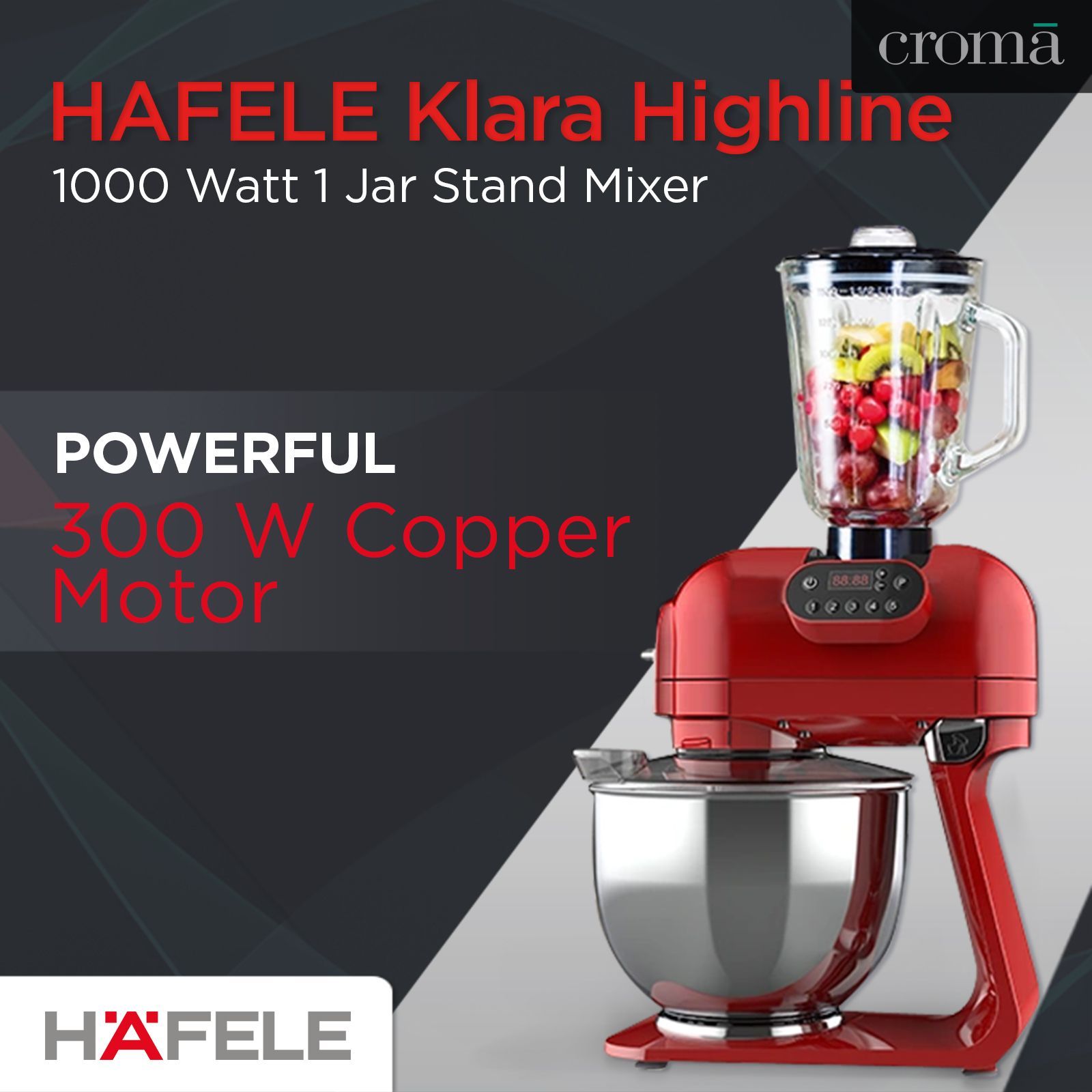 HAFELE Klara Highline 1000 Watt 1 Jar Stand Mixer (Beater Function, 535.43.275, Murphy Red) HAFELE Klara Highline 1000 Watt 1 Jar Stand Mixer (Beater Function, 535.43.275, Murphy Red)_13