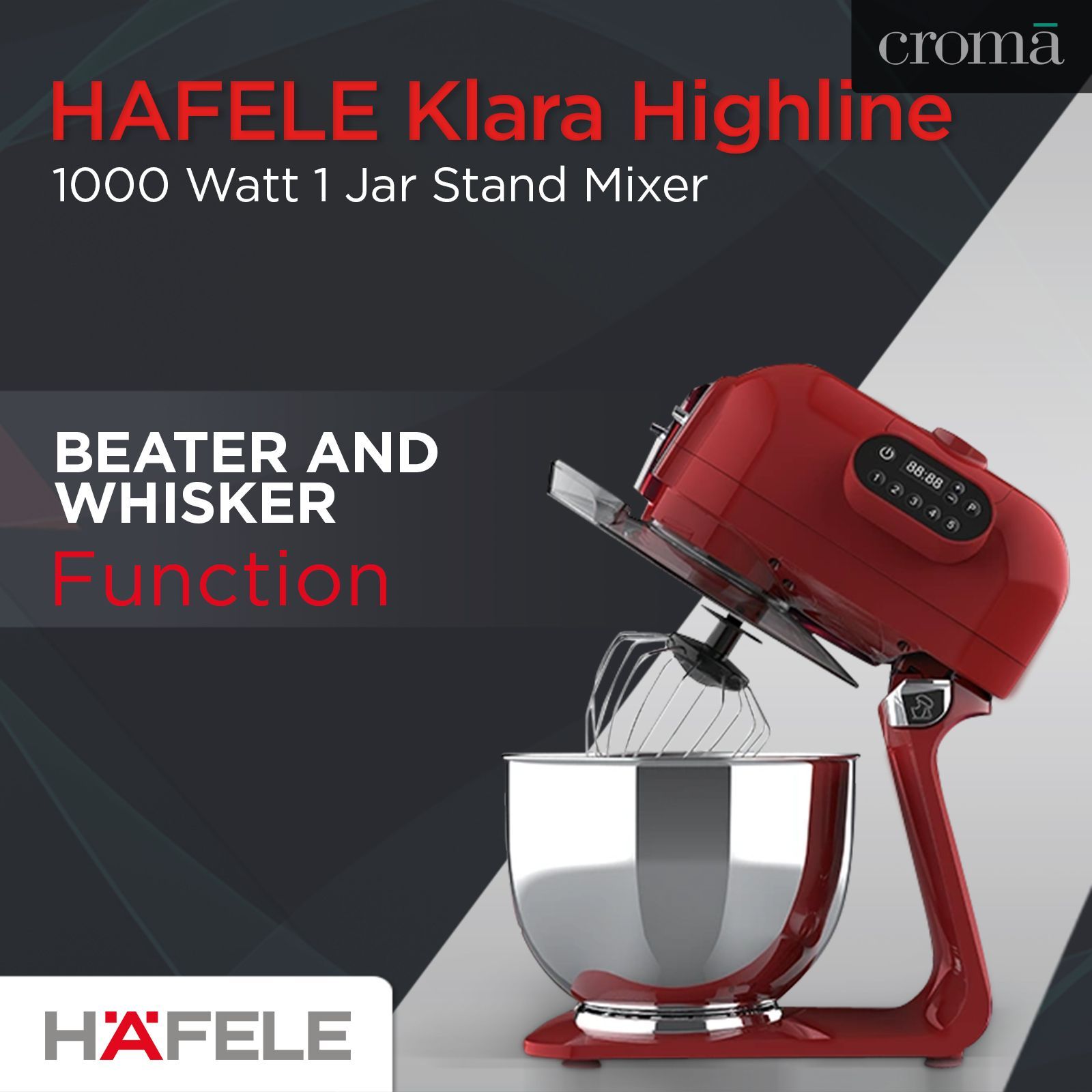 HAFELE Klara Highline 1000 Watt 1 Jar Stand Mixer (Beater Function, 535.43.275, Murphy Red) HAFELE Klara Highline 1000 Watt 1 Jar Stand Mixer (Beater Function, 535.43.275, Murphy Red)_15