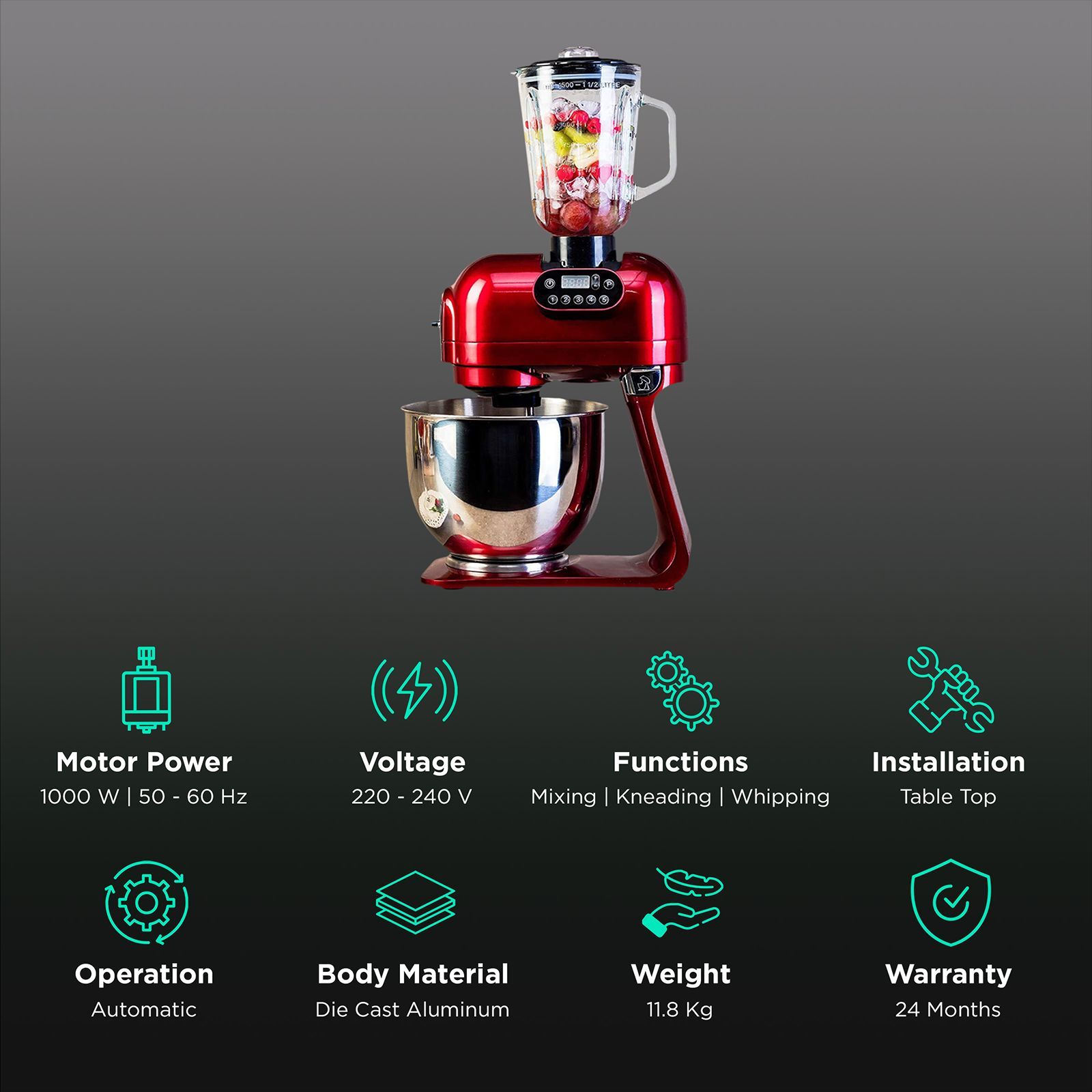 HAFELE Klara Highline 1000 Watt 1 Jar Stand Mixer (Beater Function, 535.43.275, Murphy Red) HAFELE Klara Highline 1000 Watt 1 Jar Stand Mixer (Beater Function, 535.43.275, Murphy Red)_2