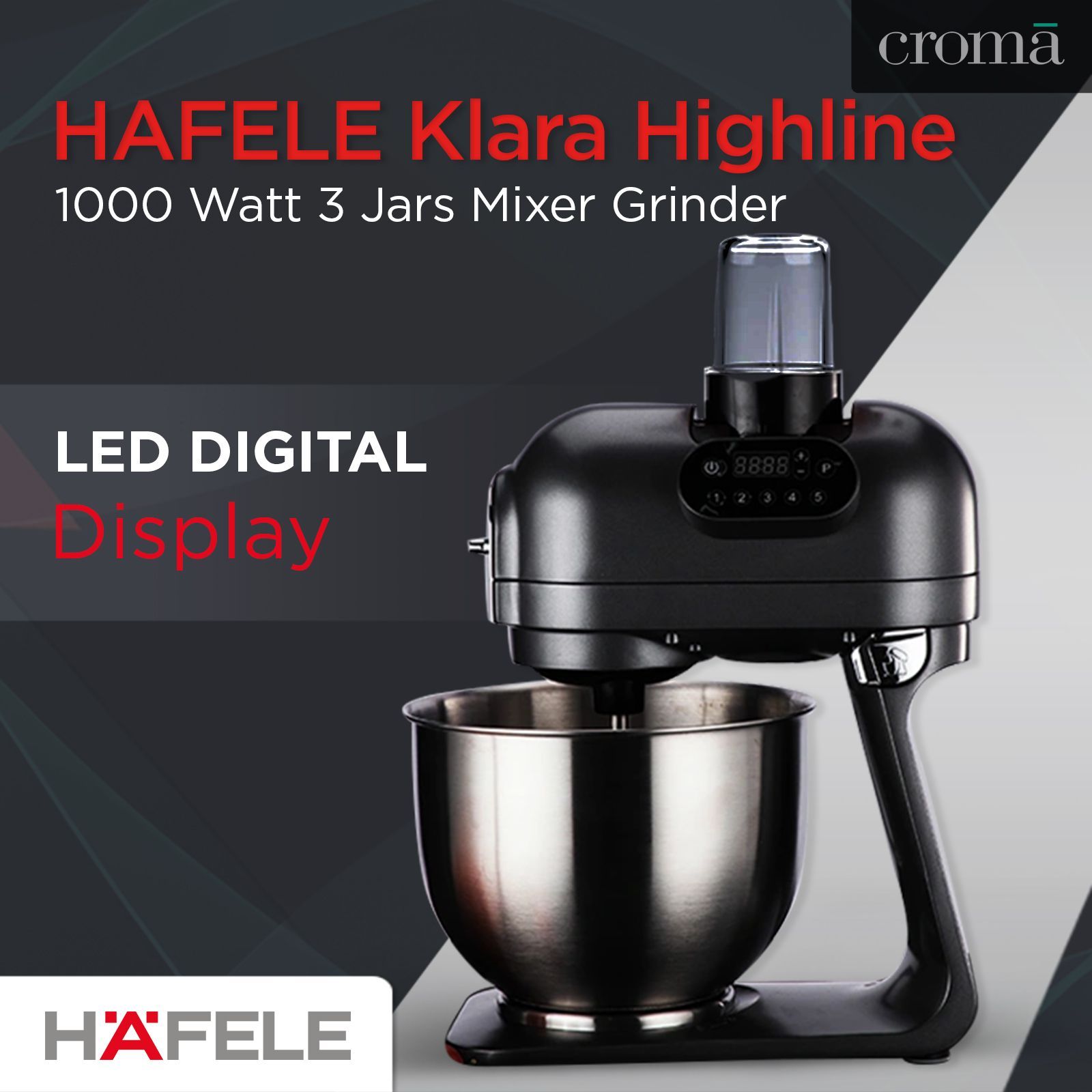 HAFELE Klara Highline 1000 Watt 1 Jar Stand Mixer (Beater Function, 535.43.274, Gothic Grey)_5