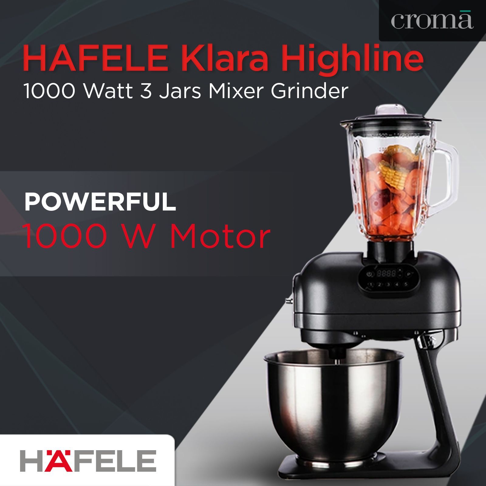 HAFELE Klara Highline 1000 Watt 1 Jar Stand Mixer (Beater Function, 535.43.274, Gothic Grey)_11