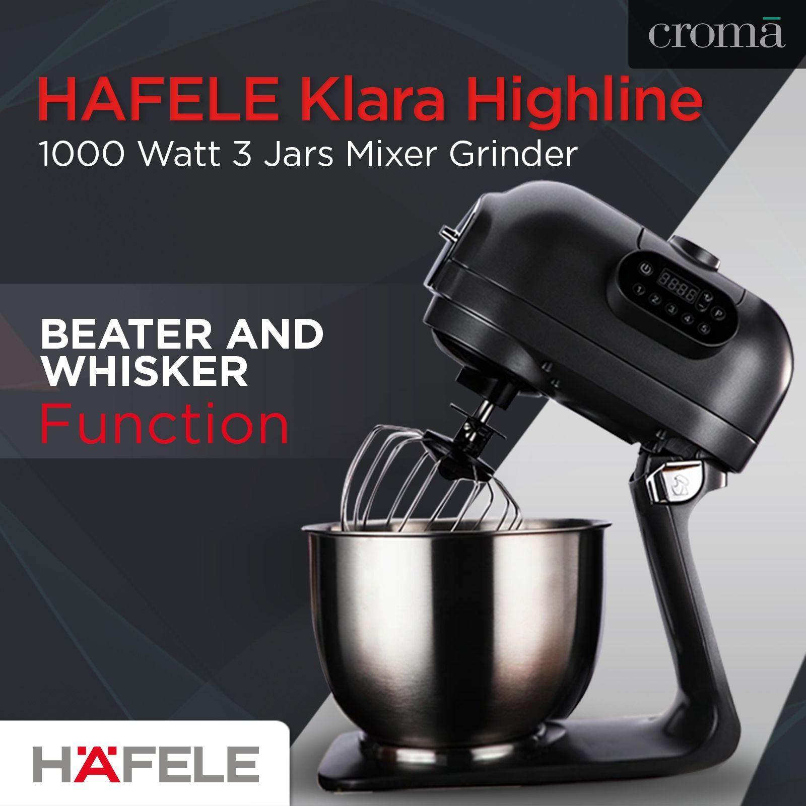 HAFELE Klara Highline 1000 Watt 1 Jar Stand Mixer (Beater Function, 535.43.274, Gothic Grey)_13