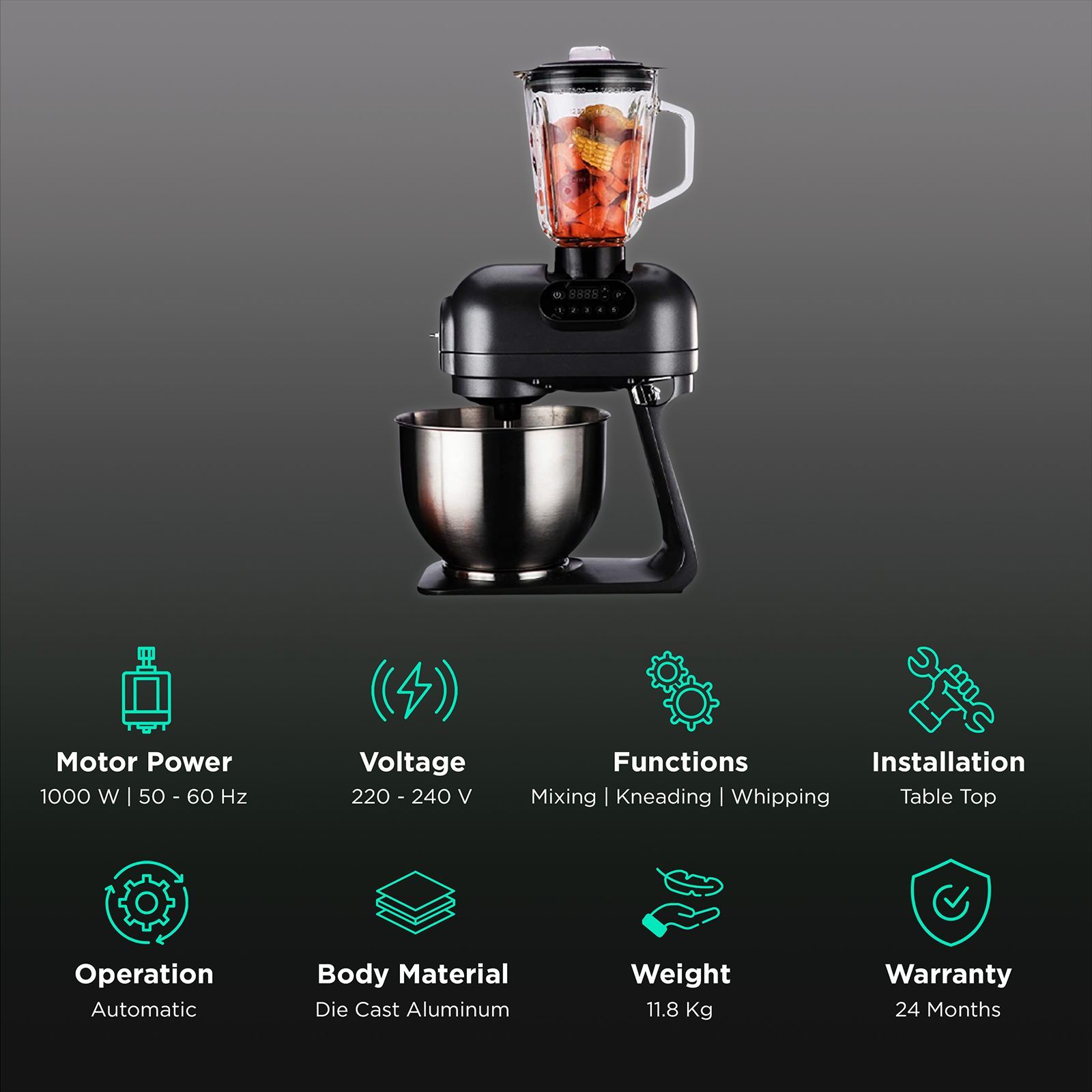 HAFELE Klara Highline 1000 Watt 1 Jar Stand Mixer (Beater Function, 535.43.274, Gothic Grey)_2