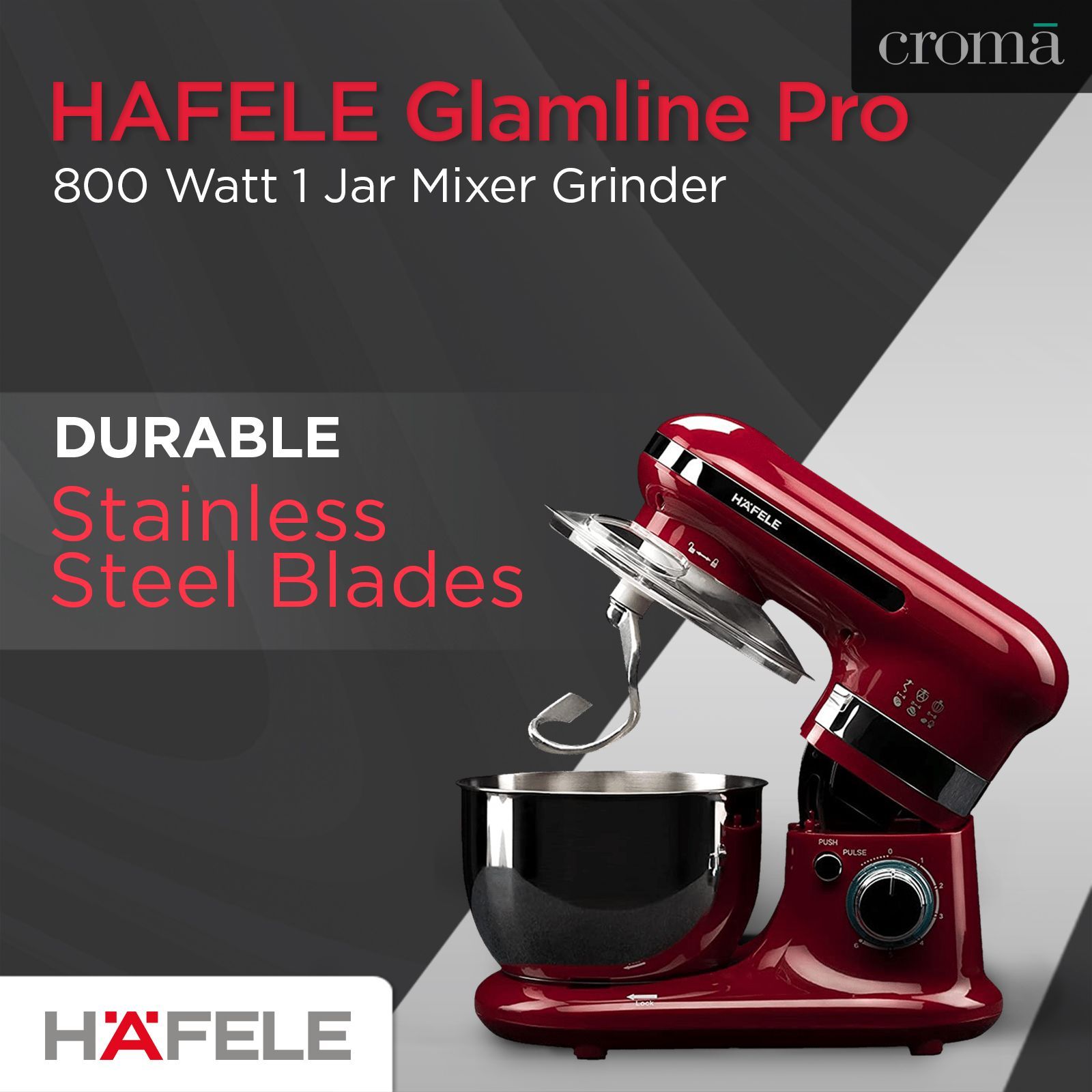 HAFELE Glamline Pro 800 Watt 1 Jar Mixer Grinder (High Speed Gear Transmission, Red)_16