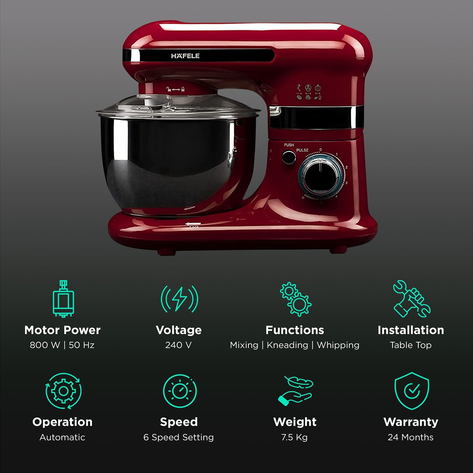 HAFELE Glamline Pro 800 Watt 1 Jar Mixer Grinder (High Speed Gear Transmission, Red)_2