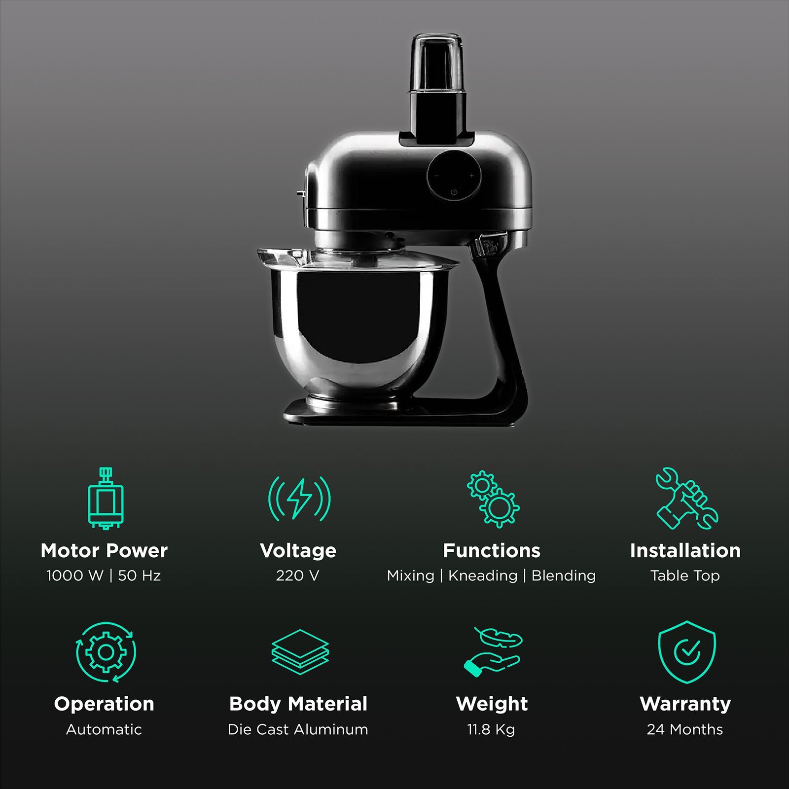 HAFELE Klara Pro Touch 1000 Watt 1 Jar Stand Mixer (Touch Control Pad, Grey) HAFELE Klara Pro Touch 1000 Watt 1 Jar Stand Mixer (Touch Control Pad, Grey)_2