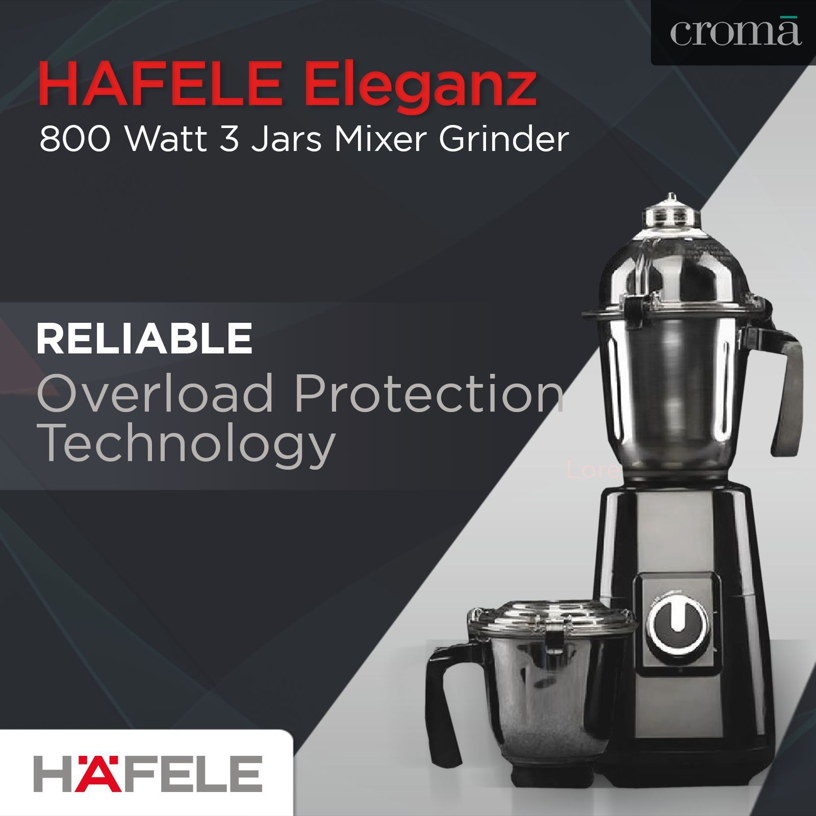 HAFELE Eleganz 800 Watt 3 Jars Mixer Grinder (20000 RPM, 3 Speed Control with Pulse Function, Black)_20