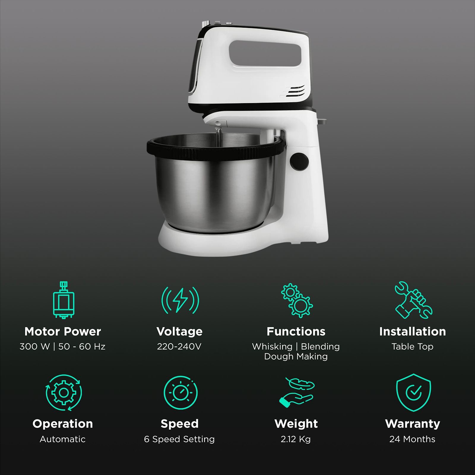 SHARP EM-S34N-W 300 Watt 5 Speed Stand Blender with 3 Attachments (High Power DC Motor, White)_2